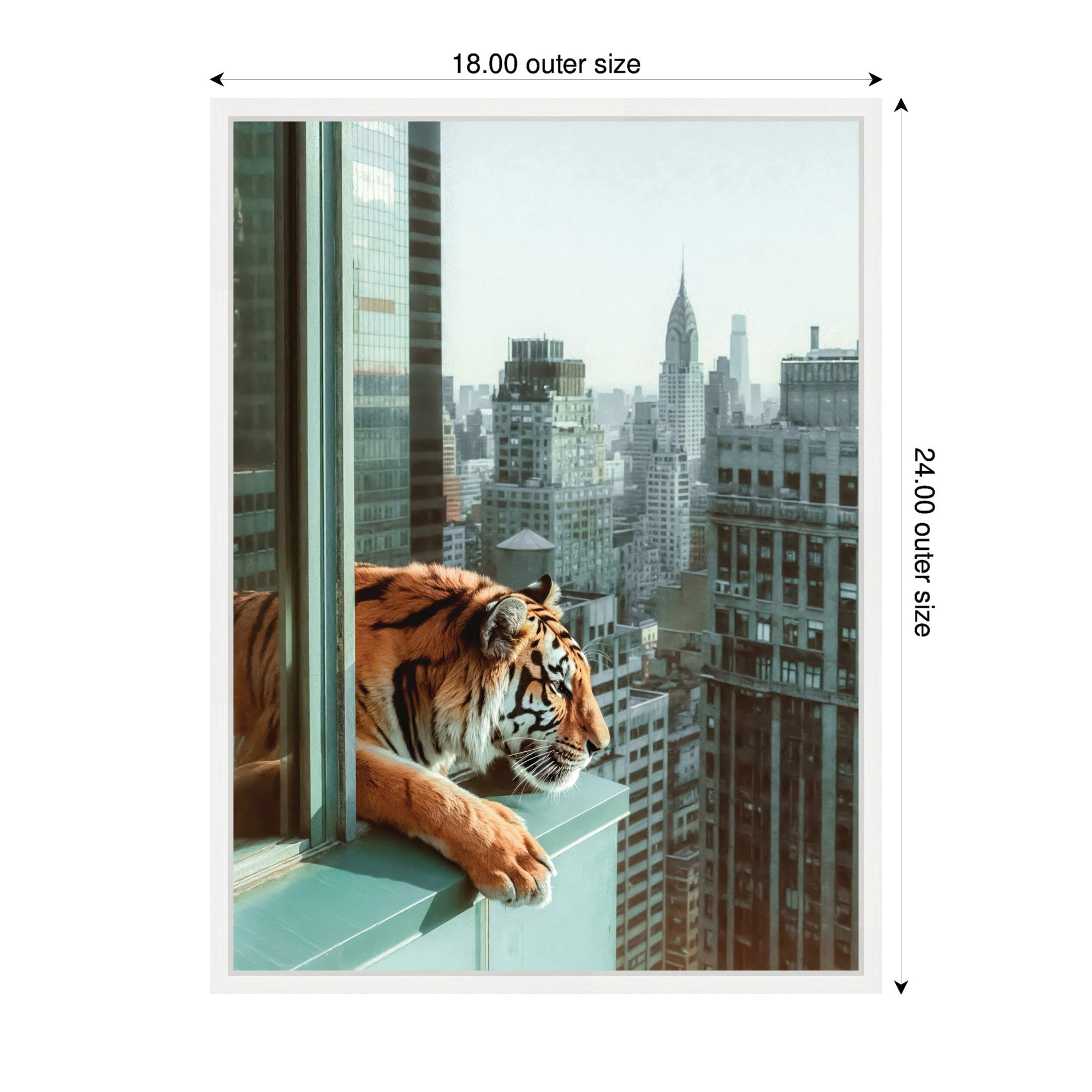 Sylvie Urban Tiger Overlooking Manhattan Framed Canvas by Michael Schauer
