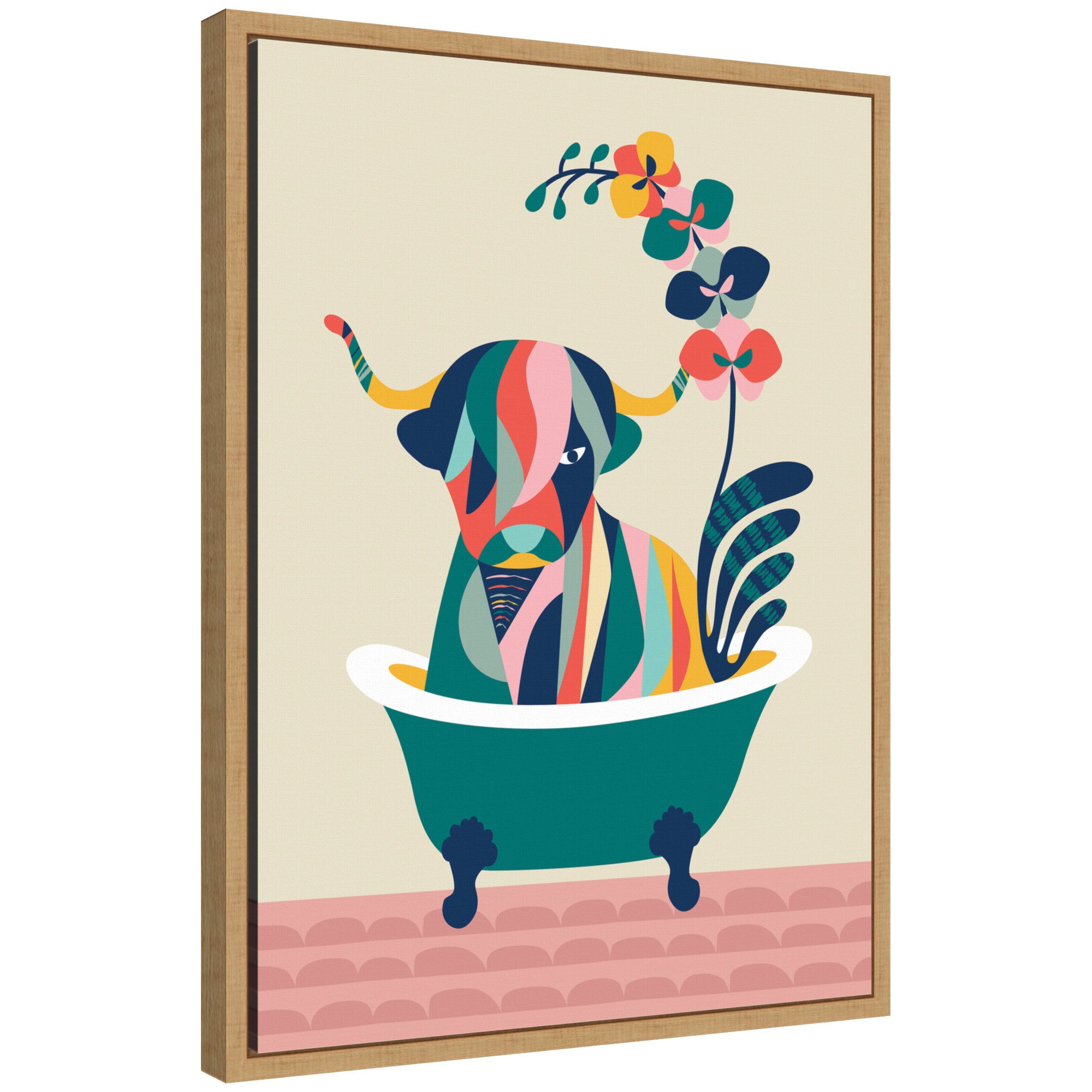 Sylvie MCM Cow in Bathtub Framed Canvas by Rachel Lee