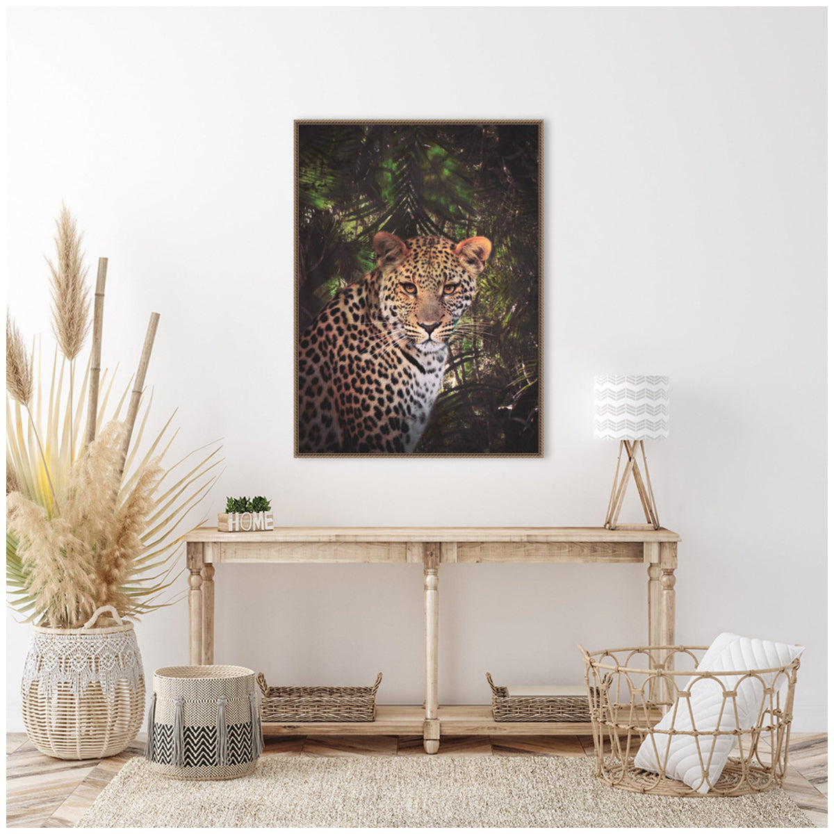 Sylvie Moody Leopard In The Rainforest Color Framed Canvas by Simon Te of Tai Prints