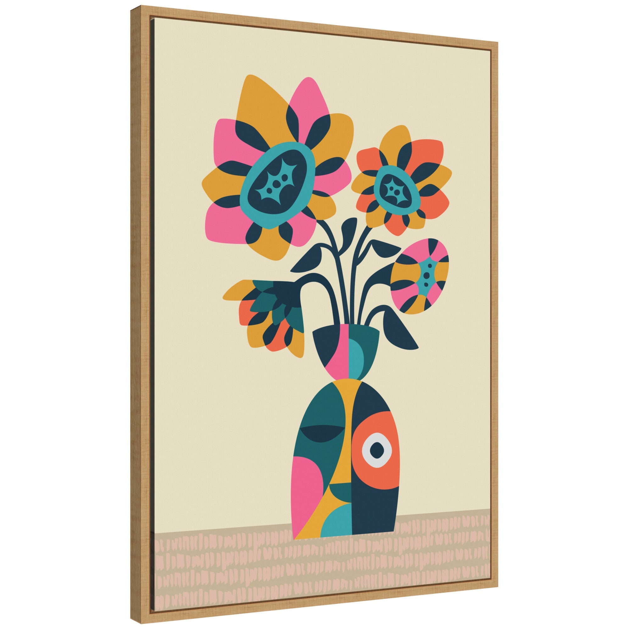 Framed canvas art of abstract vintage retro sunflower vase by Rachel Lee