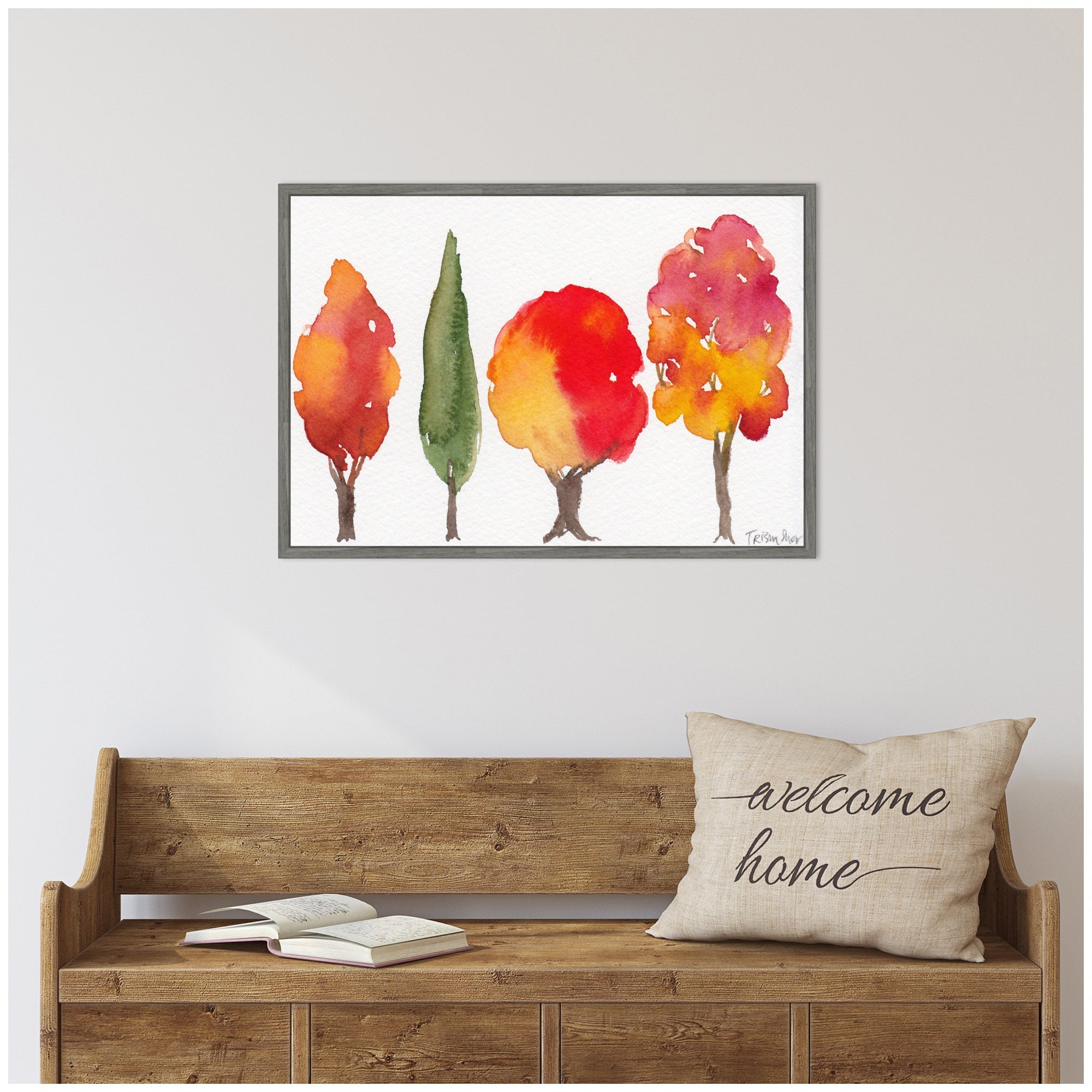 Sylvie Watercolor 4 Fall Trees Framed Canvas by Patricia Shaw