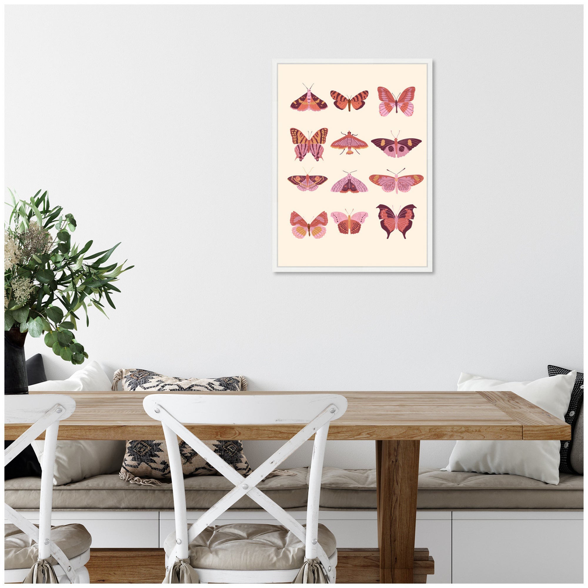 Sylvie Vintage Retro Boho Butterflies Framed Canvas by Honey Island Studio
