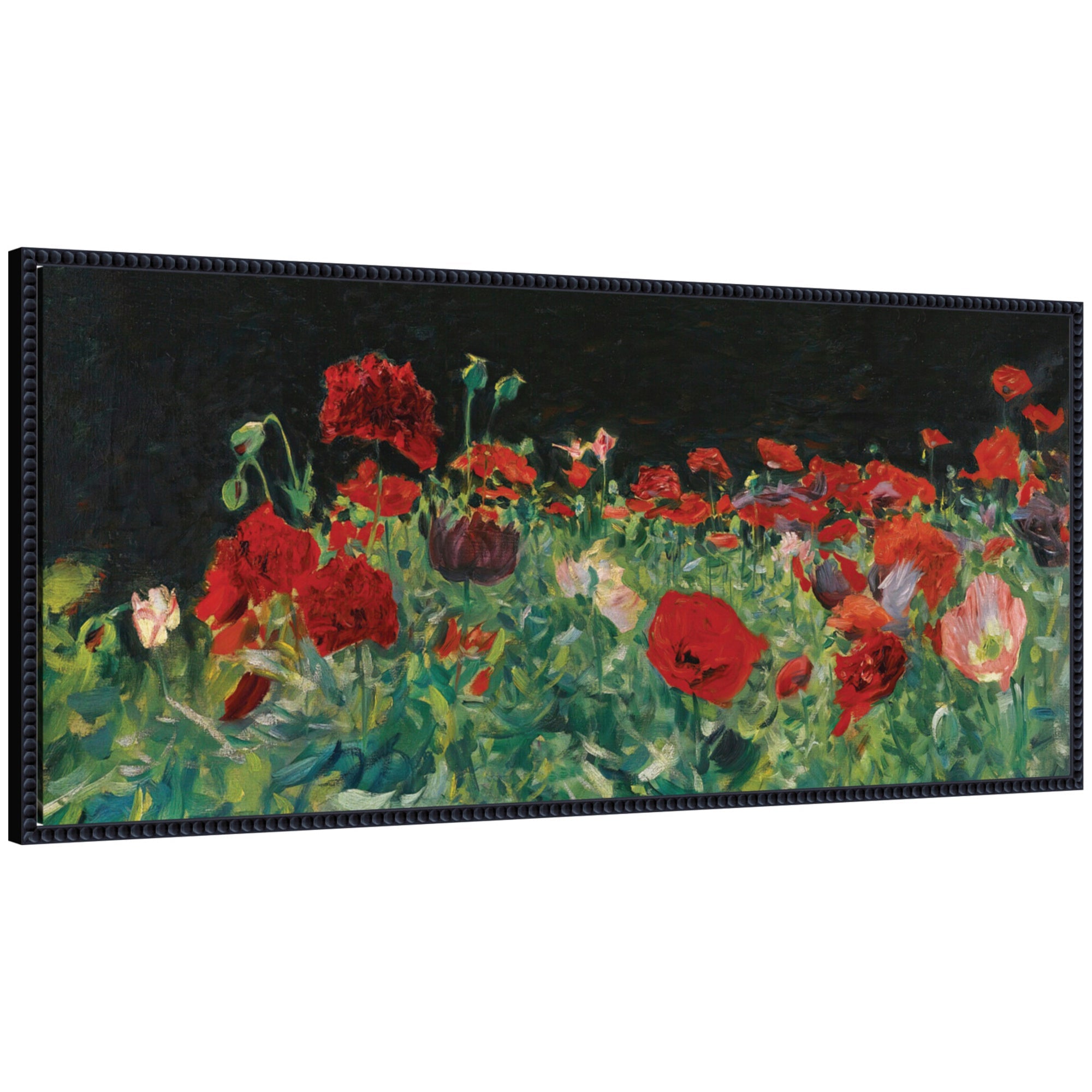 Framed canvas wall art of Poppies 1886 John Singer Sargent PANEL by Nostalgia Prints featuring poppies in a Sylvie Beaded black frame.