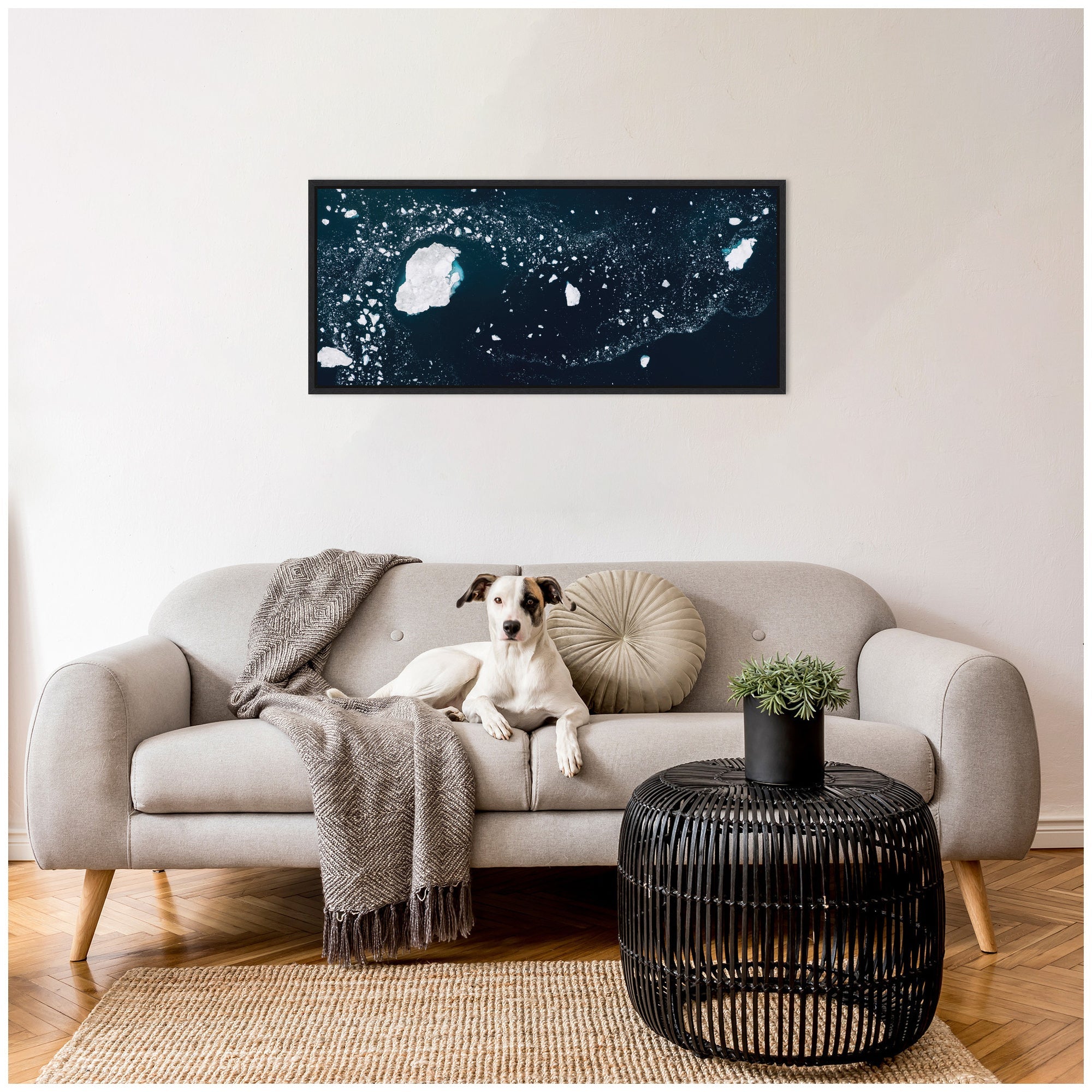 Sylvie Blue and White Iceberg Pattern in Greenland Framed Canvas by Michael Schauer