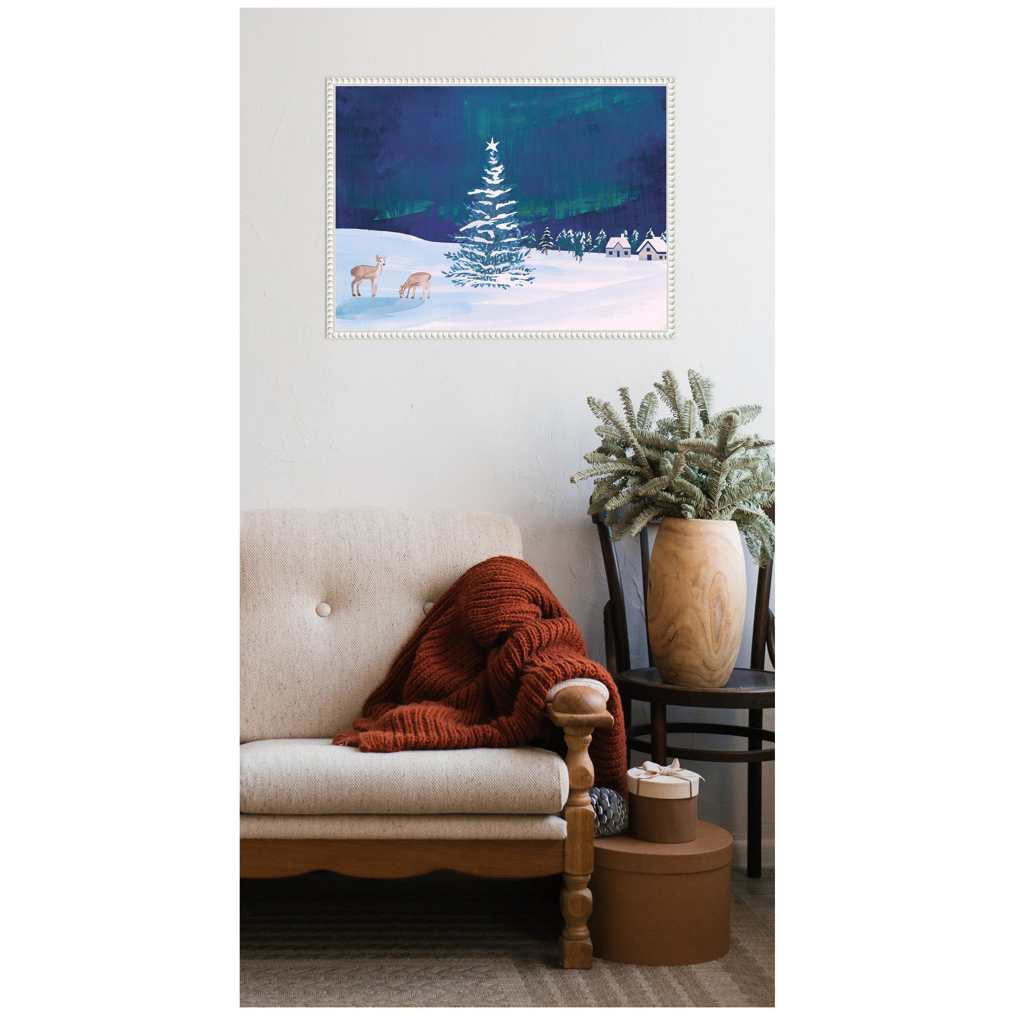 Sylvie Beaded Nothern Lights Winter Framed Canvas by Teju Reval