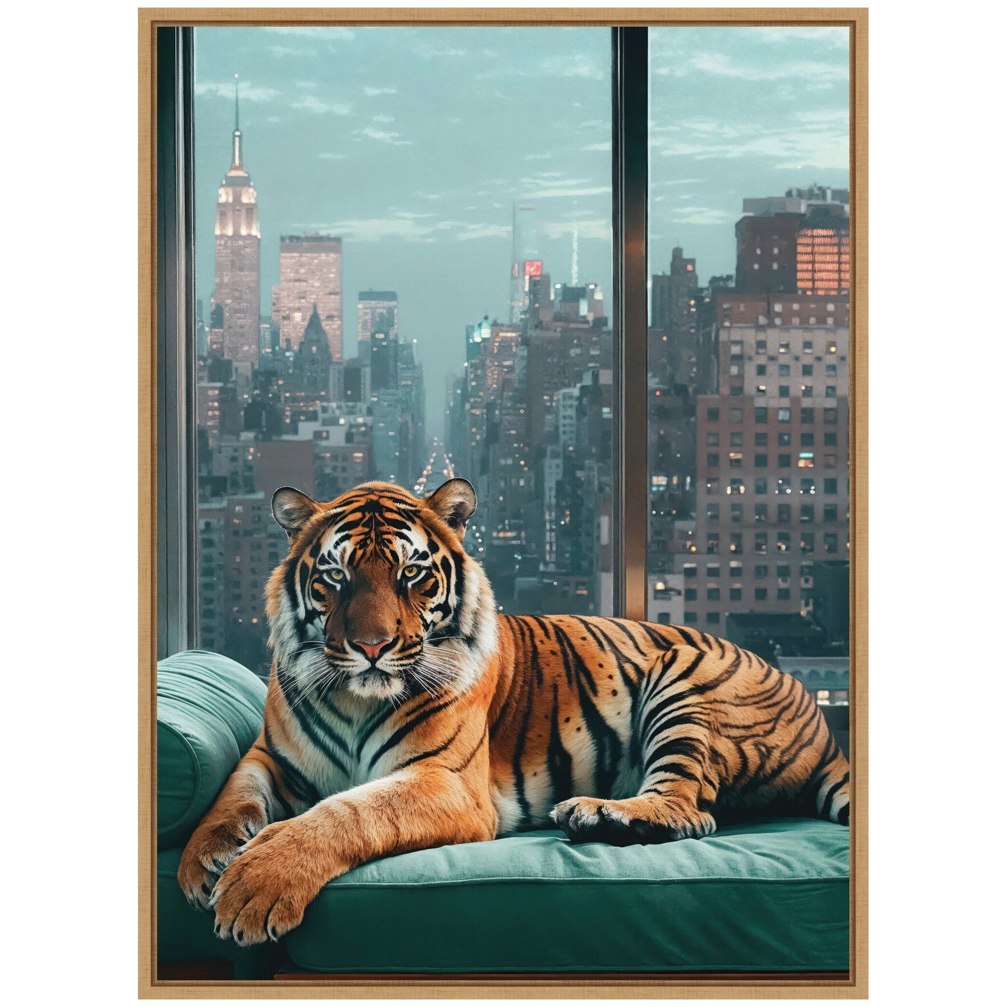 Sylvie Graceful Tiger in New York Framed Canvas by Michael Schauer