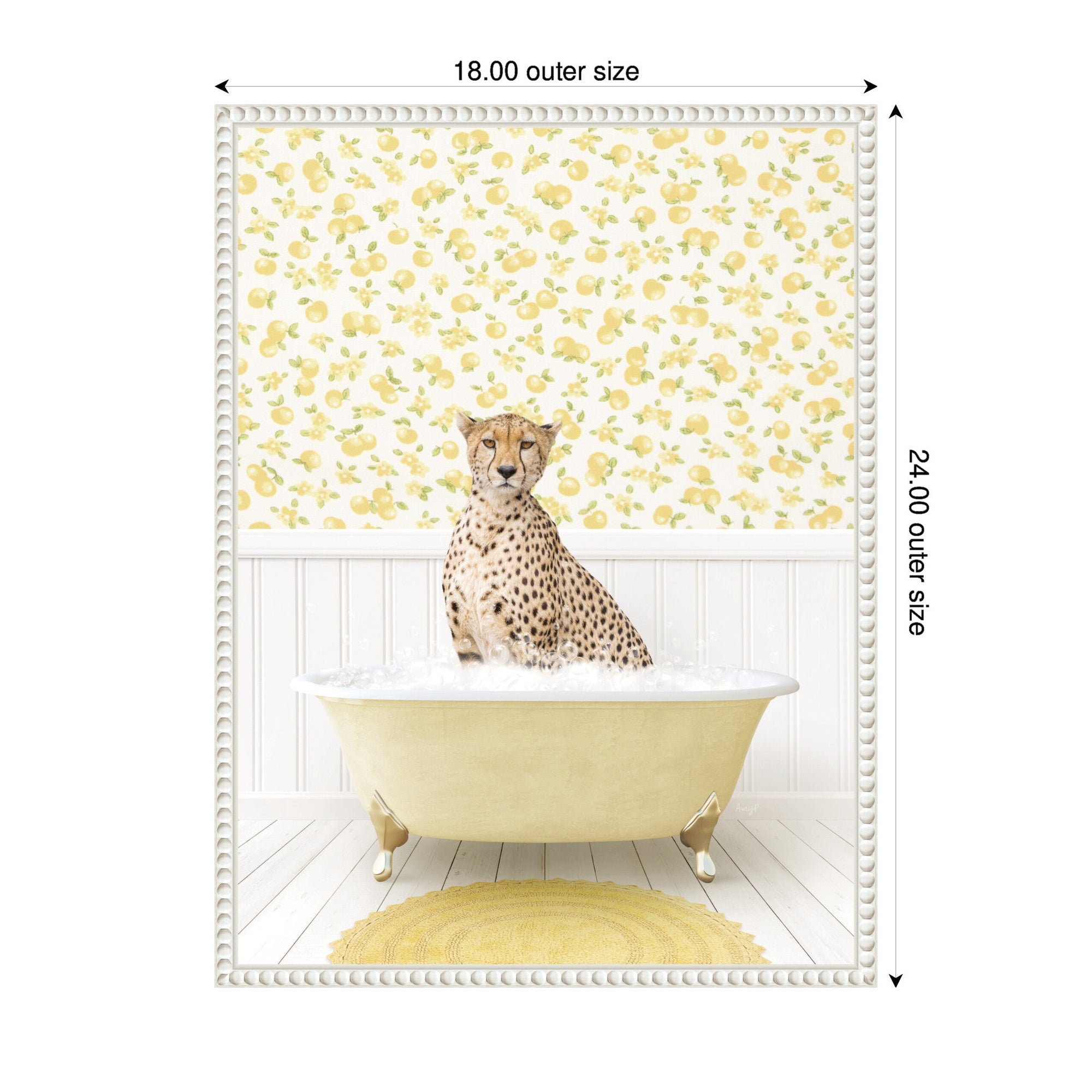 Sylvie Cheetah in Cottage Yellow Bathtub Framed Canvas by Amy Peterson