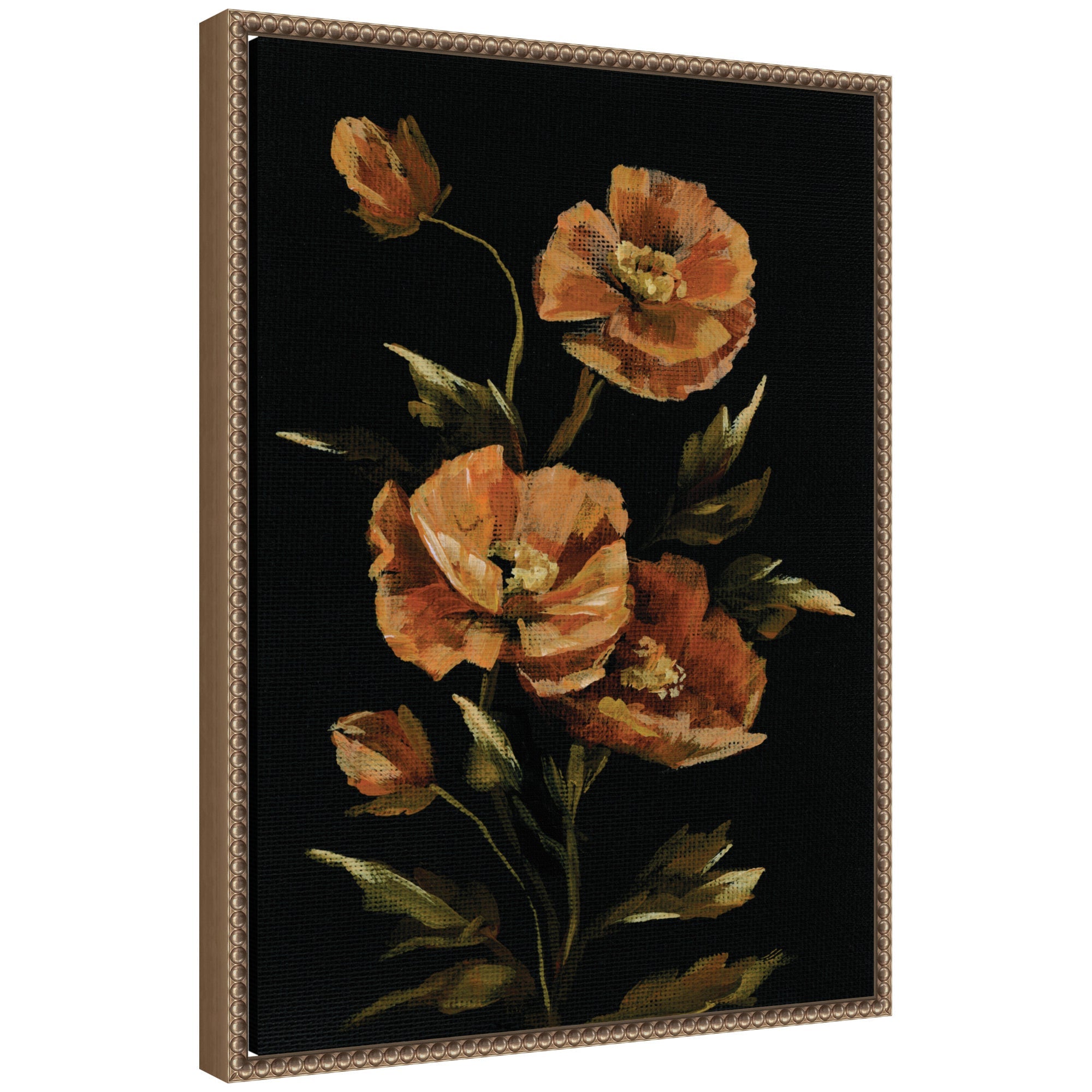 Sylvie Moody Floral 6 framed canvas art by Annie Quigley showing colorful floral design with a vintage beaded frame