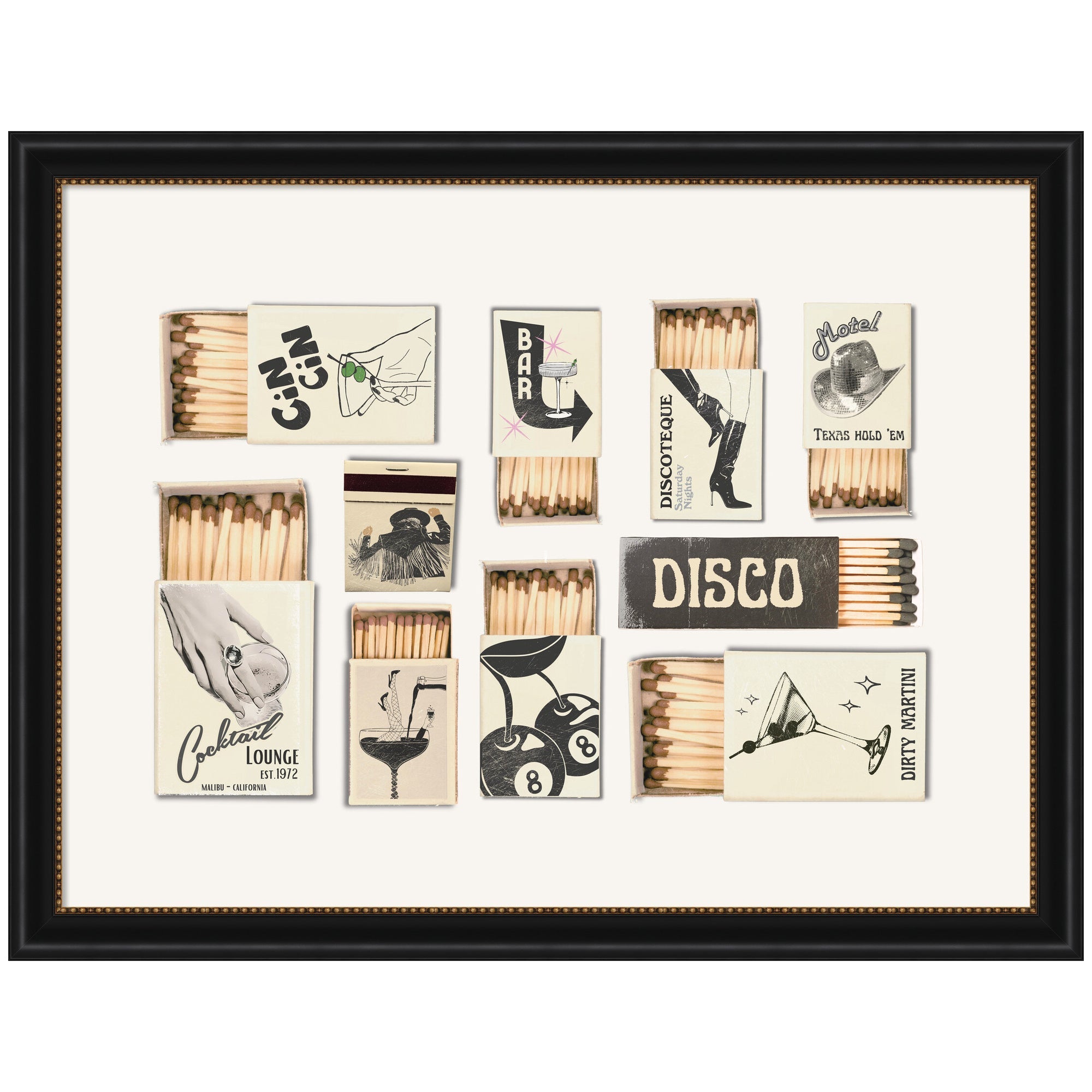 Vintage Matchboxes Neutral Black and Beige by Honey Island Studio Framed Wall Art Print