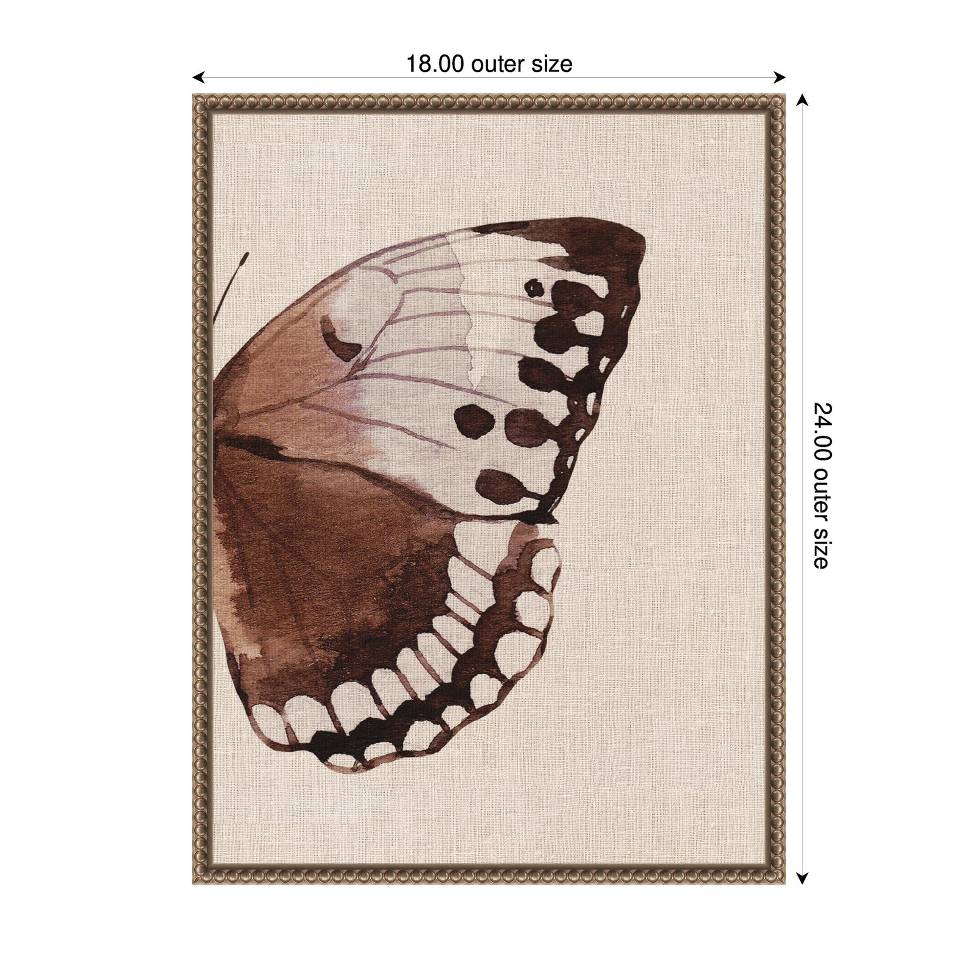 Sylvie Retro Butterfly Watercolor Diptych Neutral Burlap Right Framed