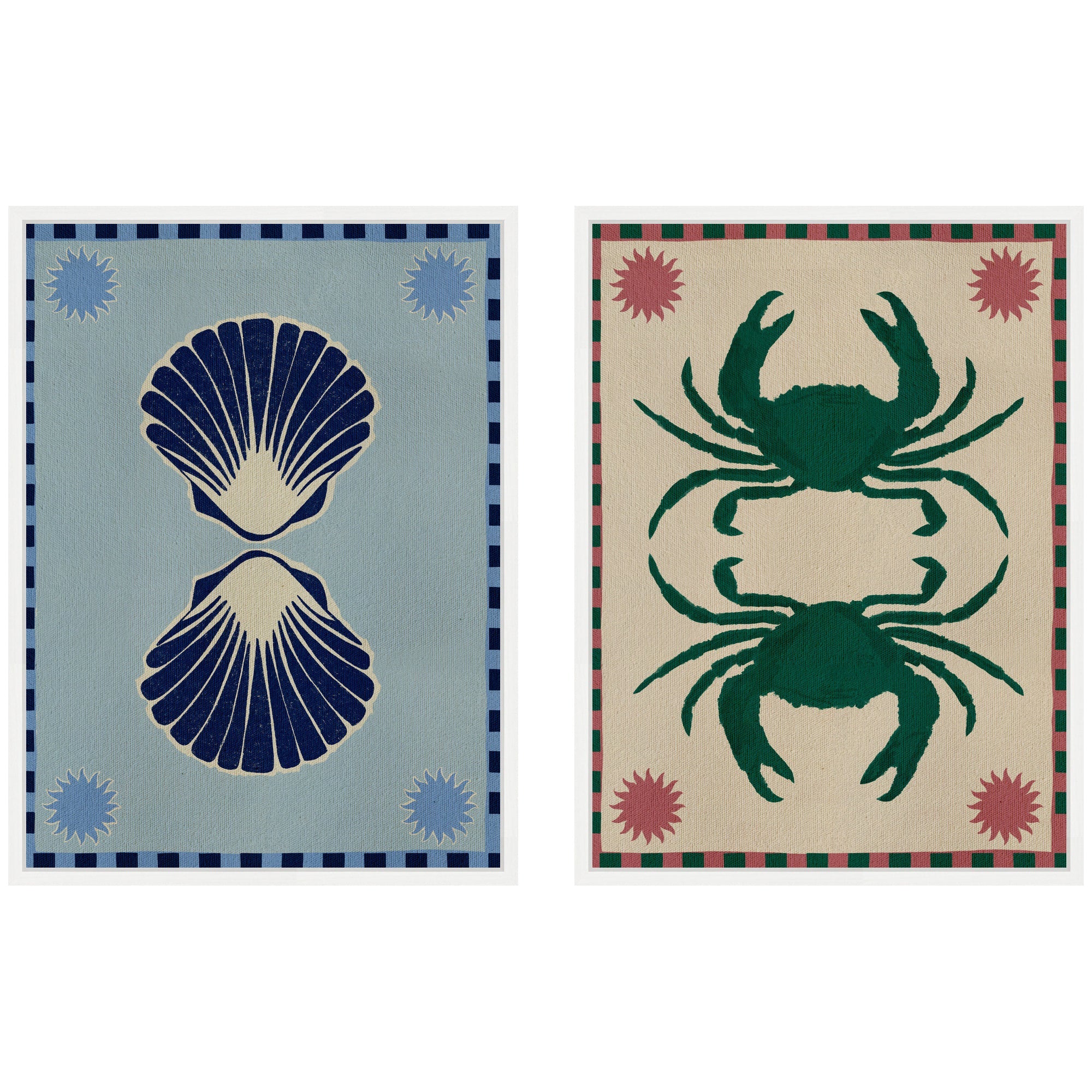 Sylvie Lush Duo Seashells and Crabs Framed Canvas Art Set by Shatha Al Dafai