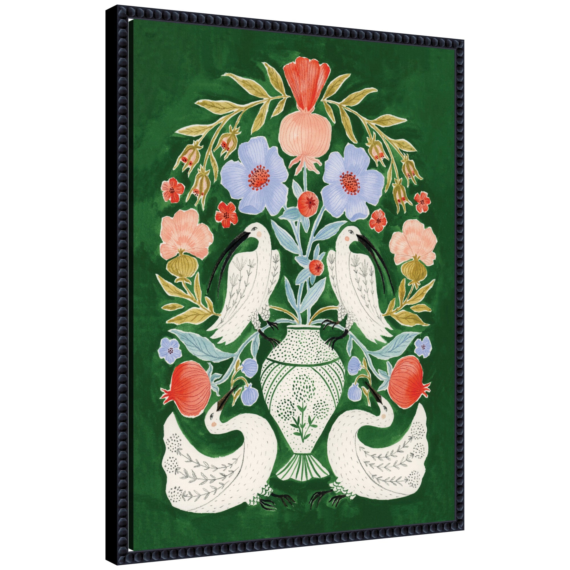 Floral Folklore Ibises and Swan by Jill Labieniec Framed Canvas Wall Art Print