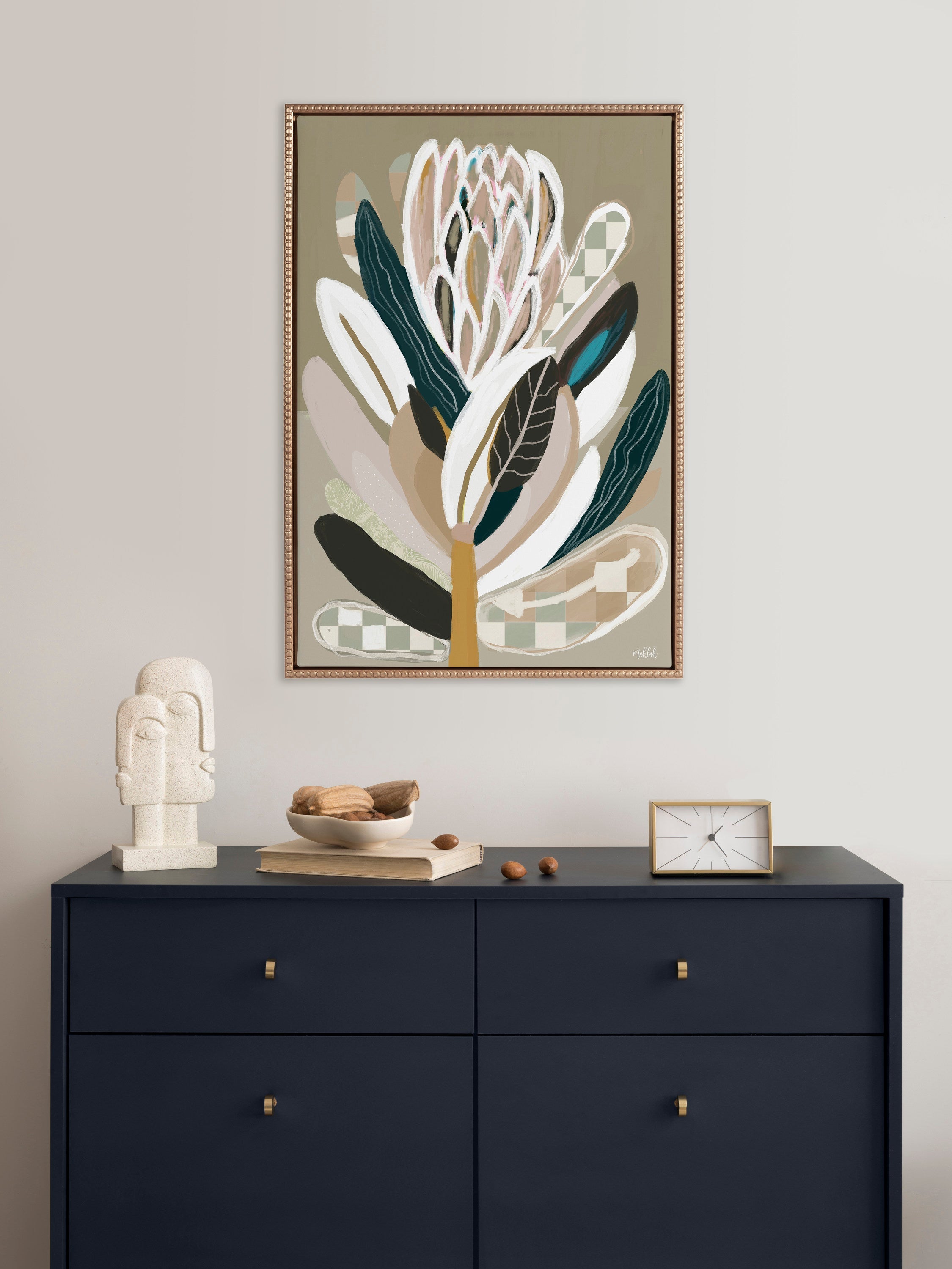 Sylvie Beaded Sage Protea Framed Canvas by Inkheart Designs