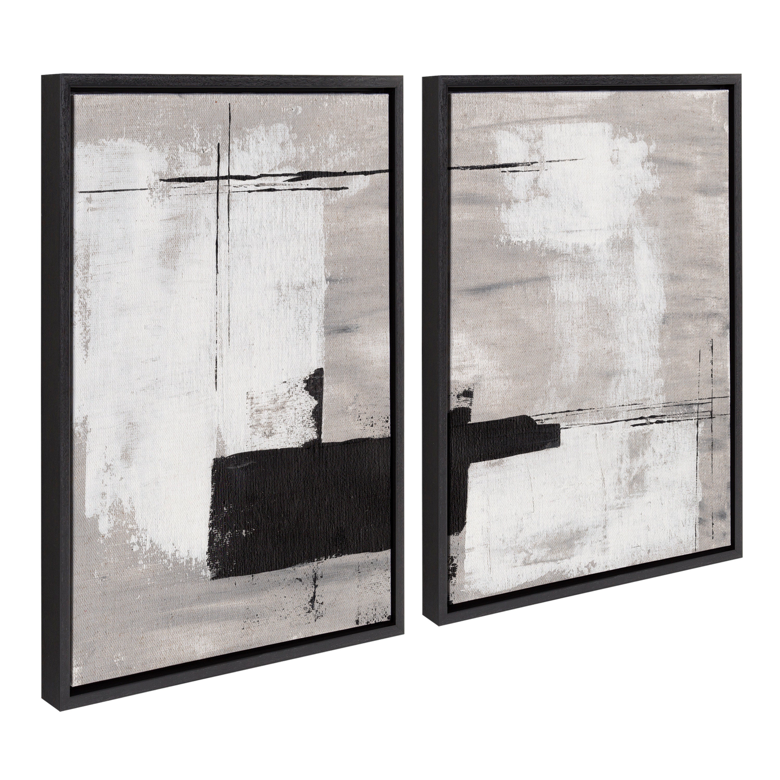 Sylvie Line 1 Left and Right Neutral Linen Framed Canvas Art Set by Nikita Jariwala