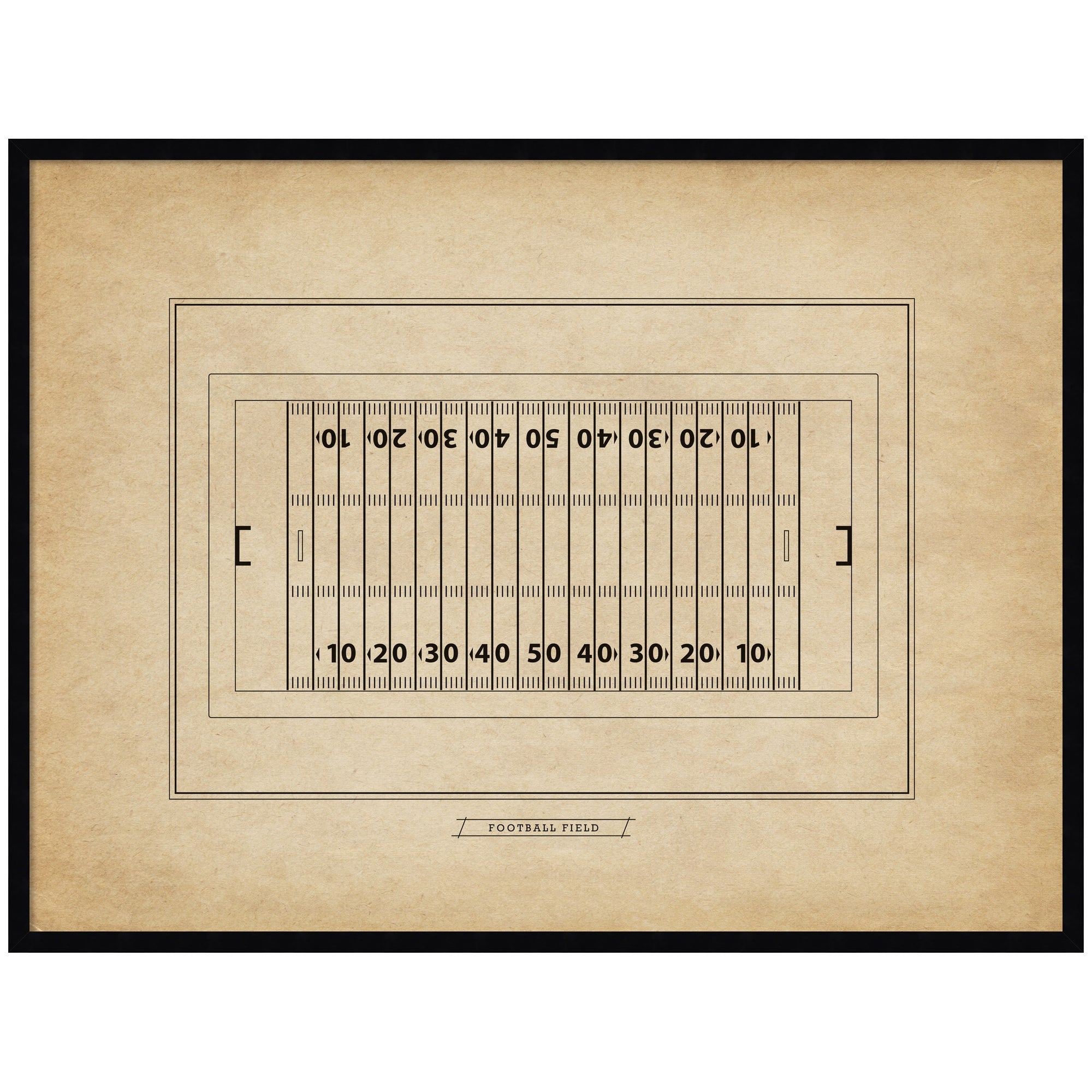 Vintage Sports Football Field Diagram Horizontal framed wall art print in svelte noir black moulding