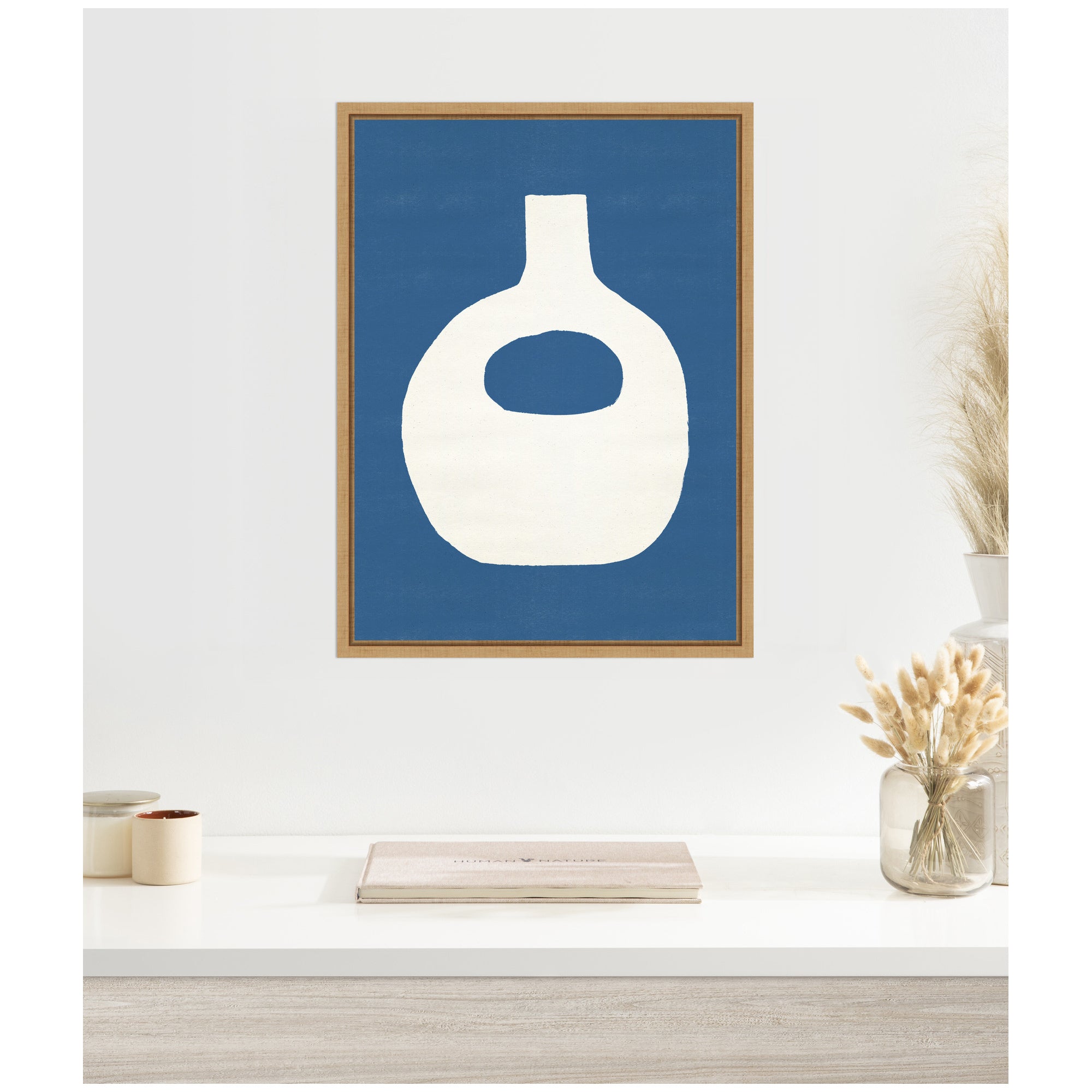 Sylvie Ceramic Blue Beige 3 Framed Canvas by Rocket Jack