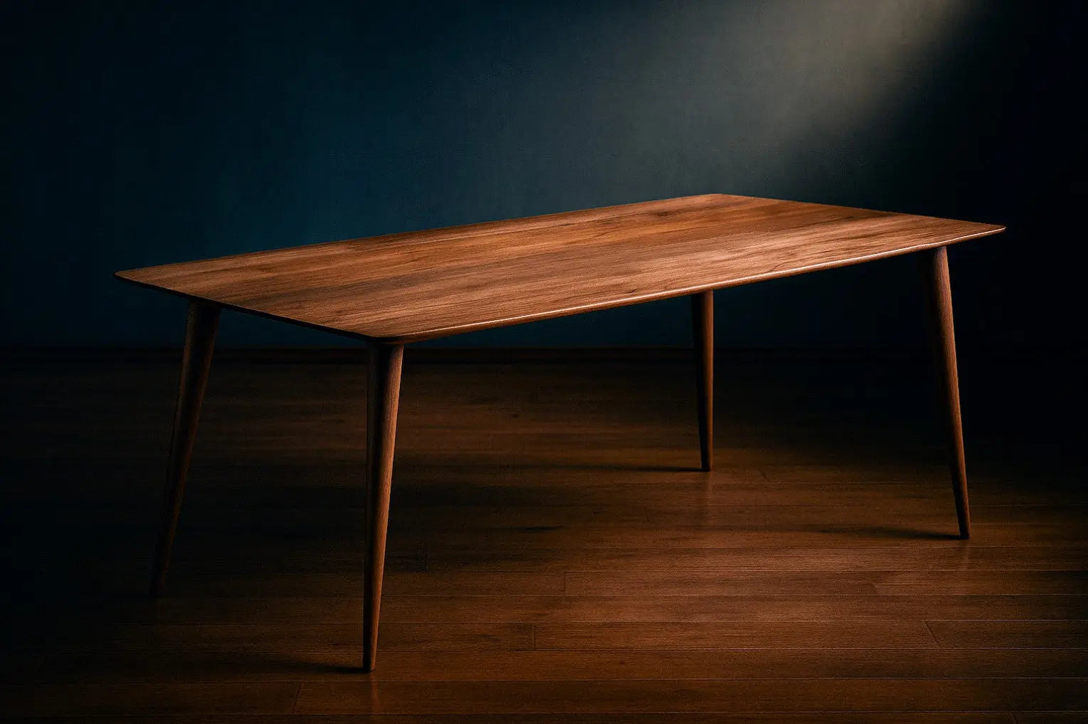 Edge glued solid hardwood dining table with natural wood grain and smooth surface