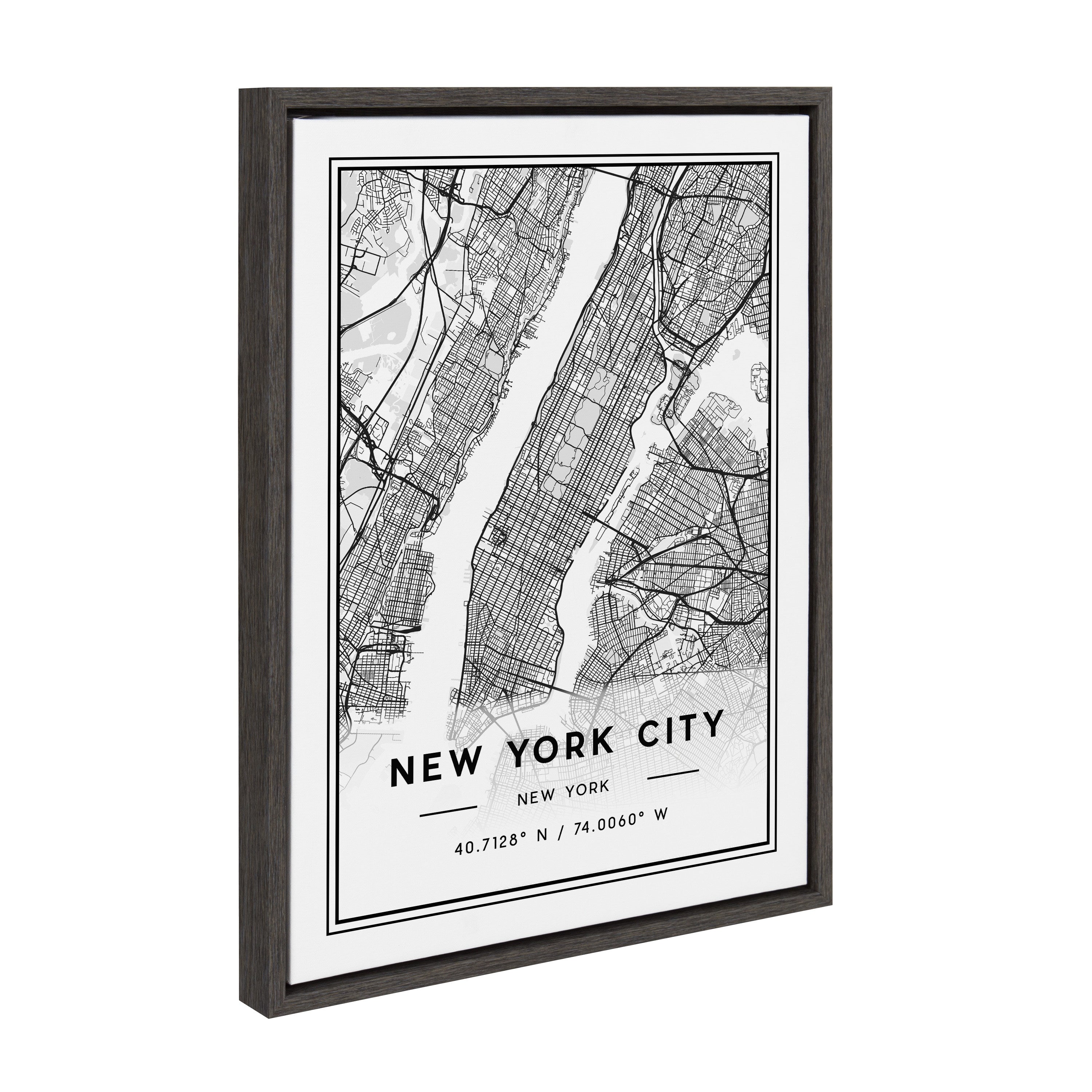 Sylvie New York City Map Framed Canvas artwork by Jake Goossen showing detailed New York cityscape in black frame