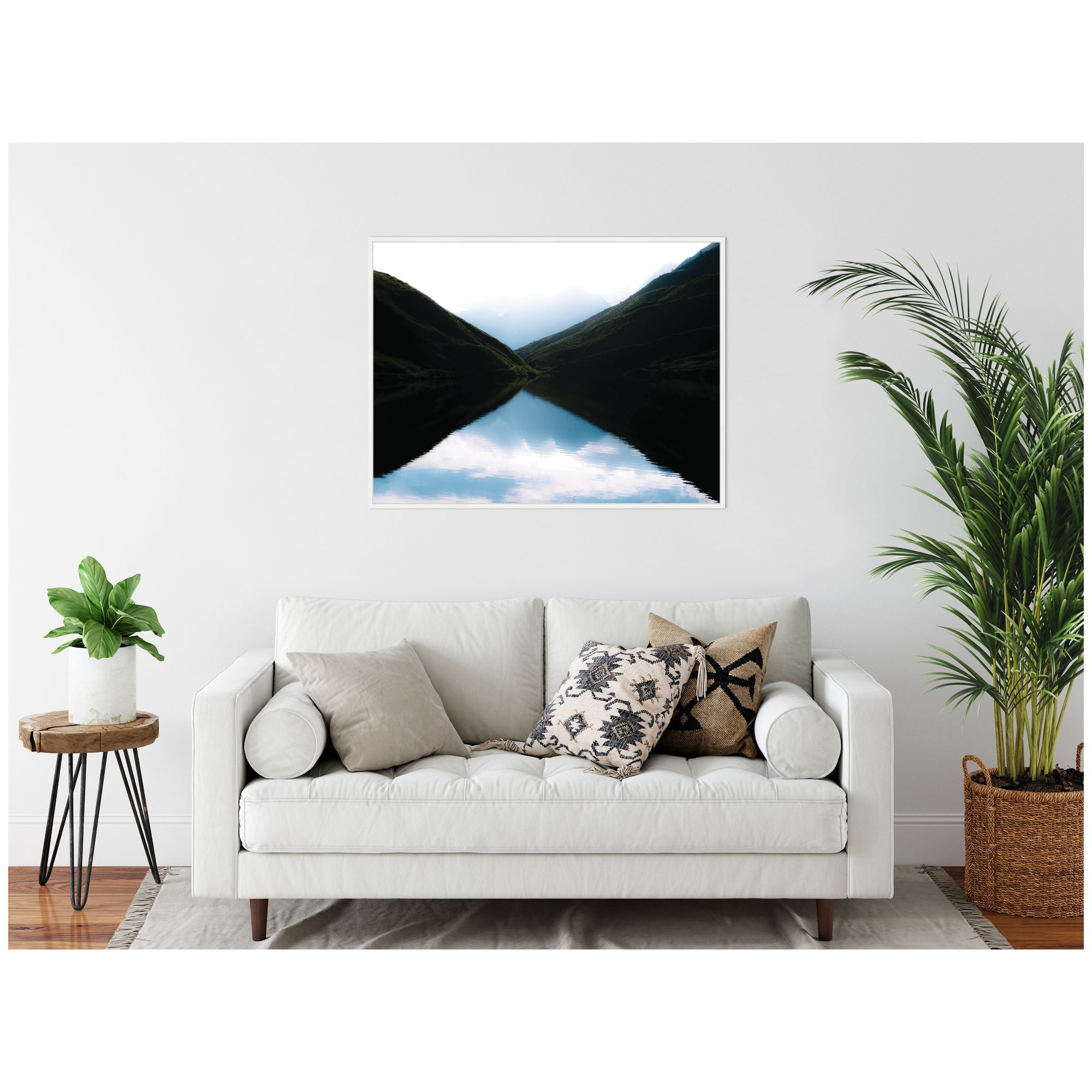 Sylvie Minimalist Mountain Lake Reflection at Sunrise Framed Canvas by Michael Schauer