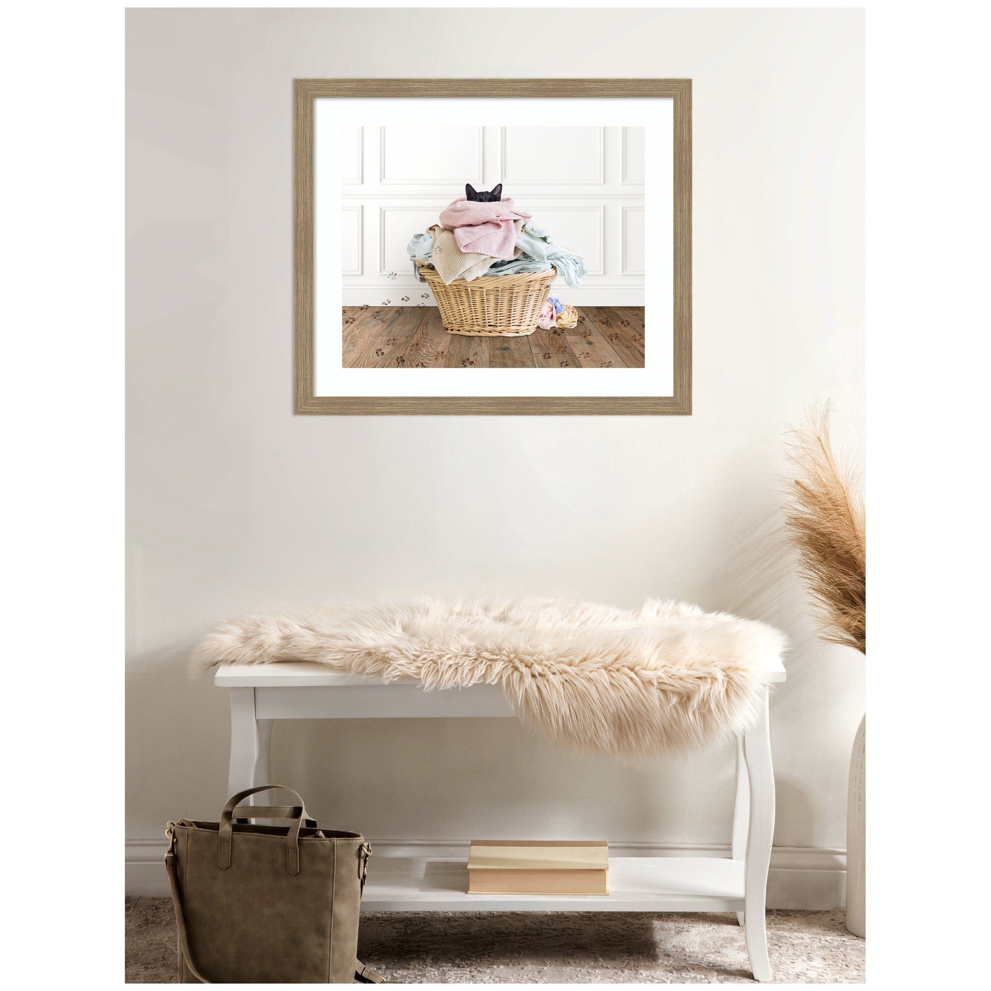 Framed Art Cat in a Basket Traditional Laundry by Amy Peterson