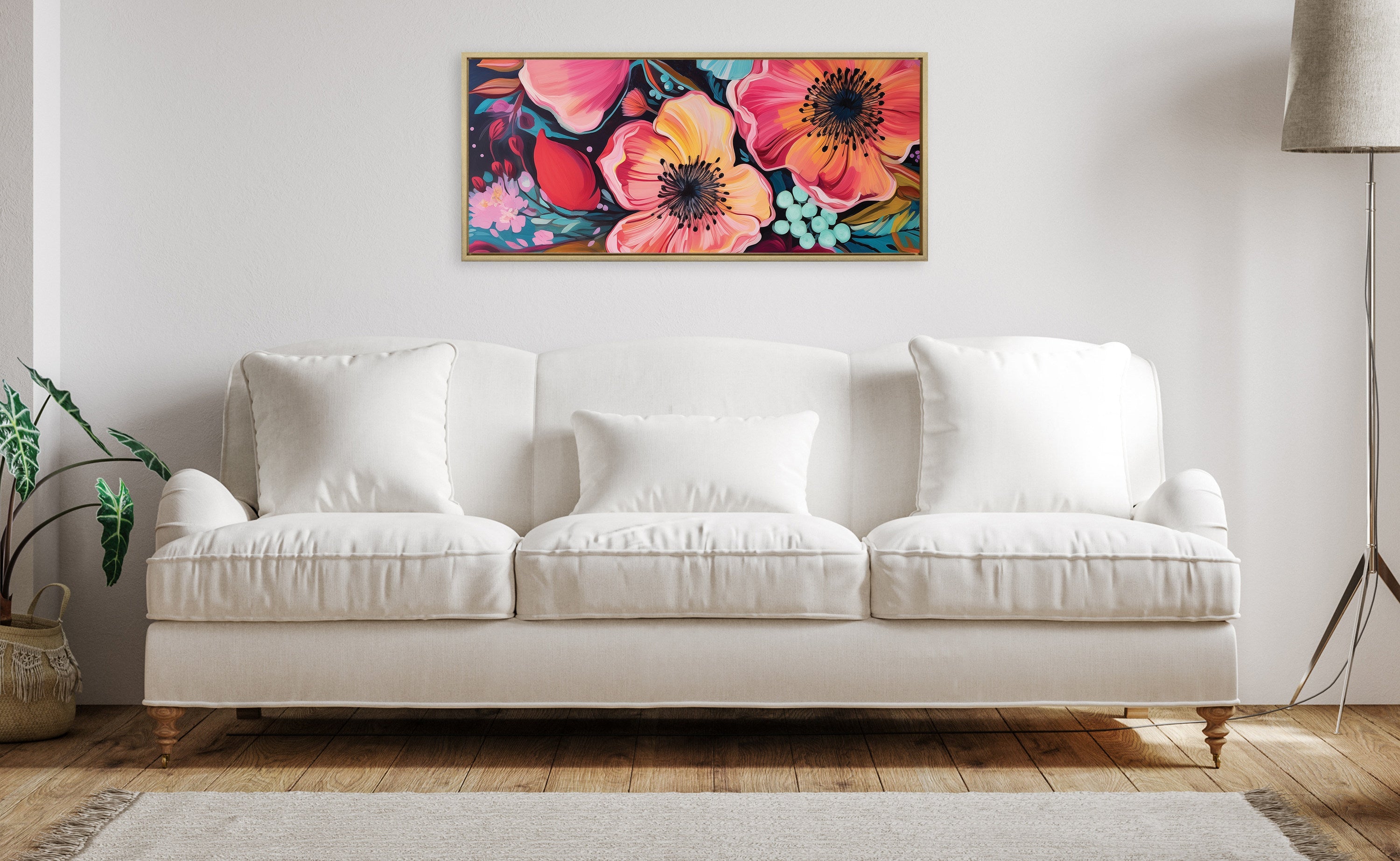Sylvie Preppy Boho Aesthetic Colorful Floral Group Framed Canvas by The Creative Bunch Studio