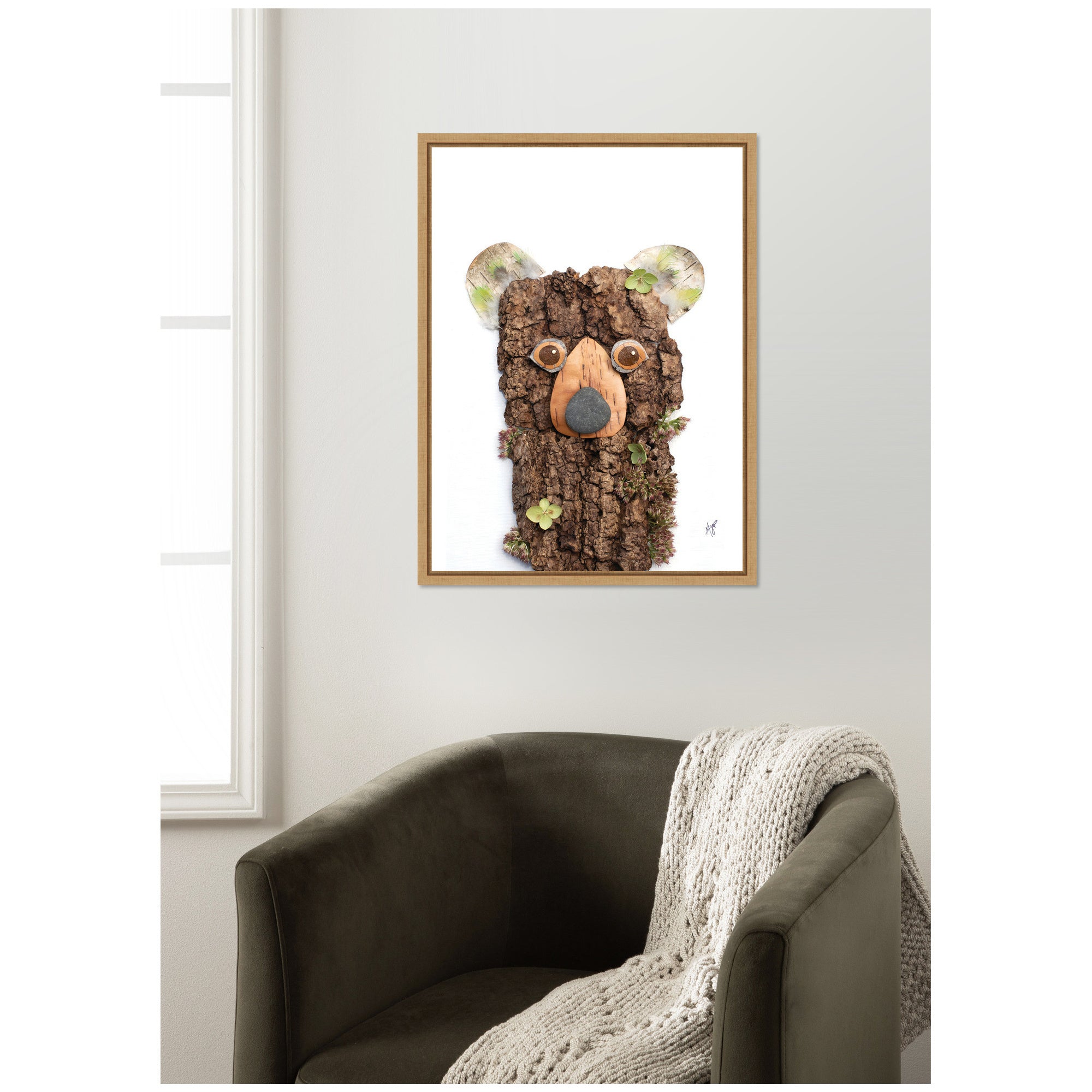 Bear with Green by Madeline Jeppesen Framed Canvas Wall Art Print