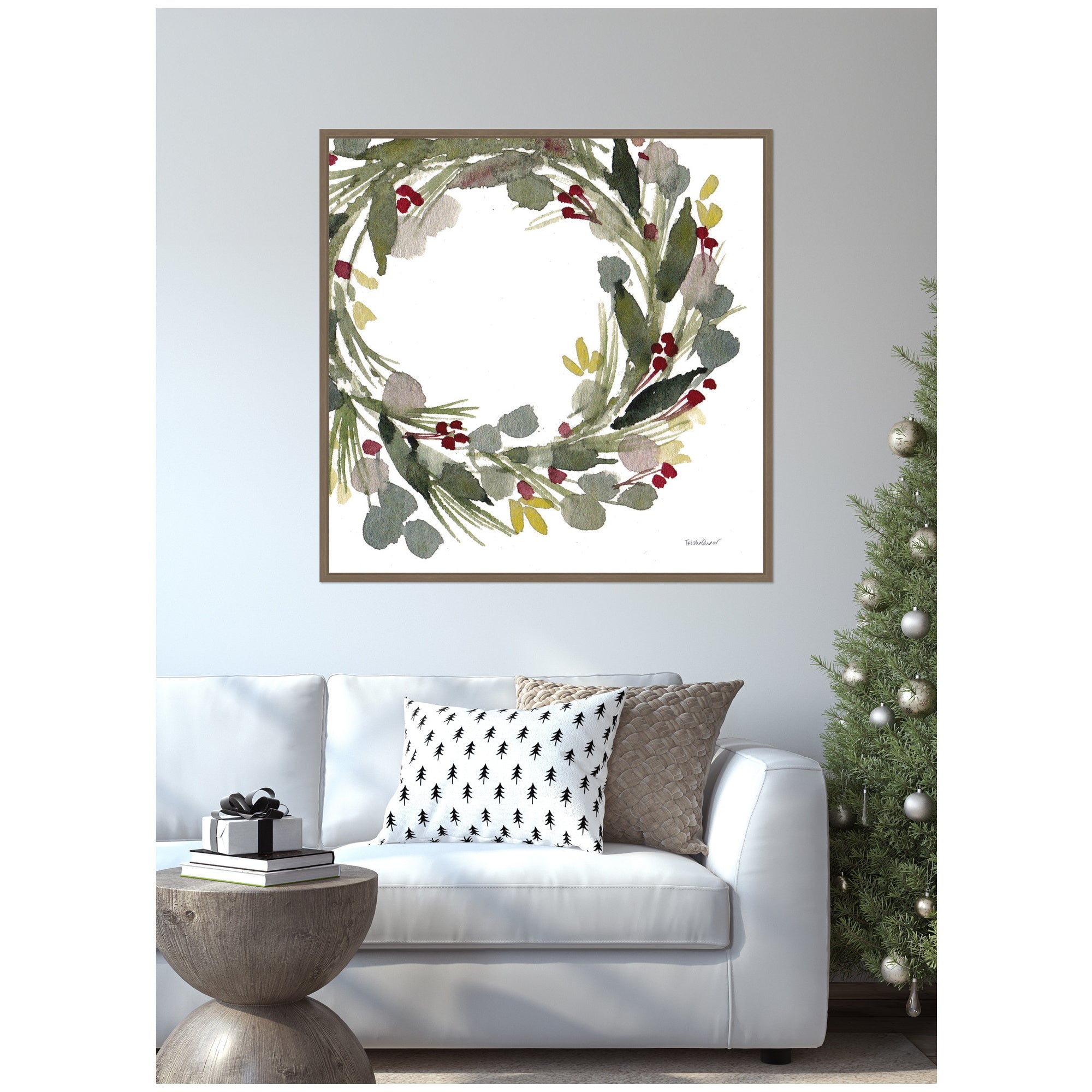Sylvie Framed Canvas Loose Christmas Wreath by Patricia Shaw