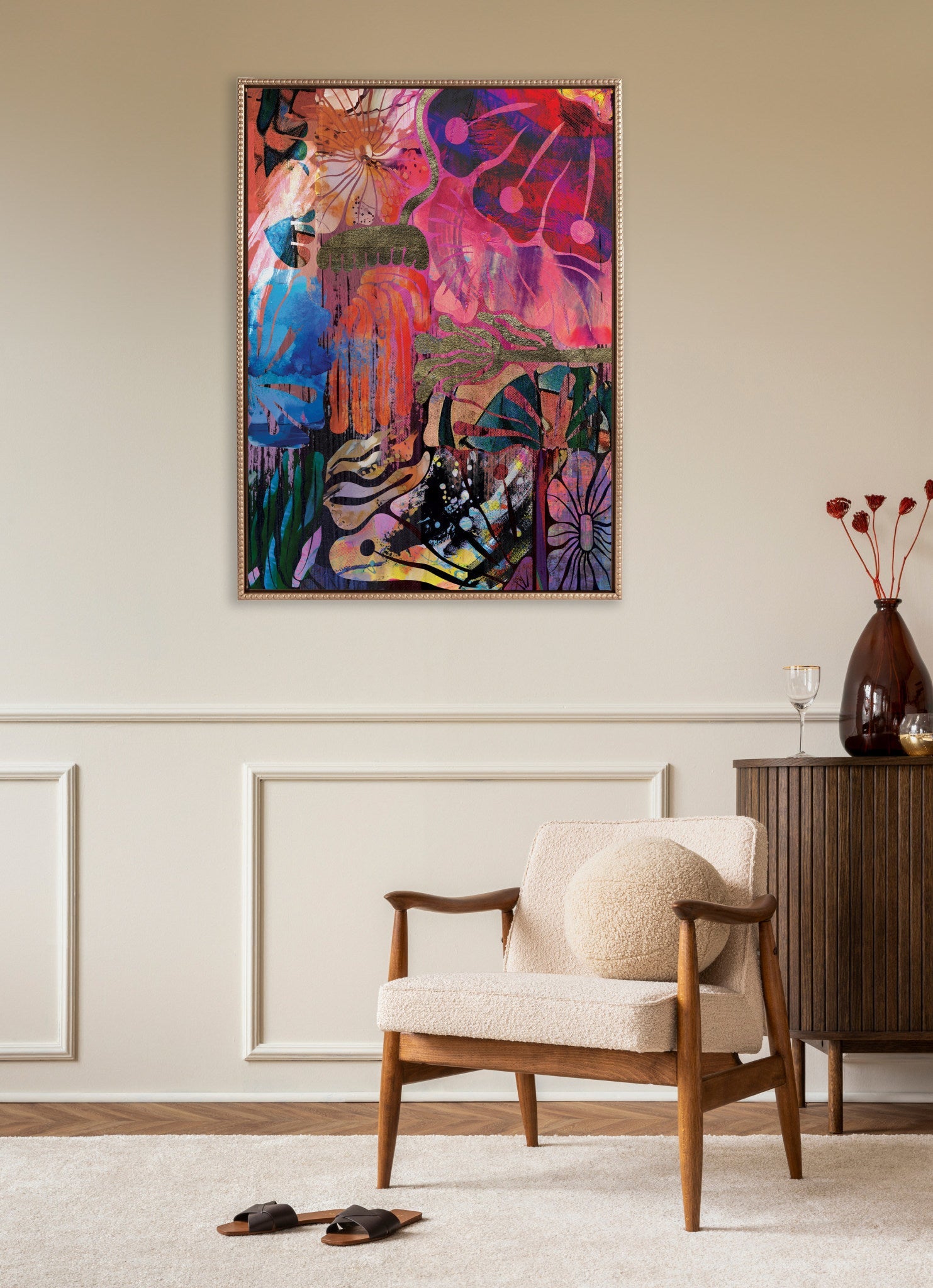 Sylvie Beaded NC Abstract 612 Framed Canvas by Nikki Chu