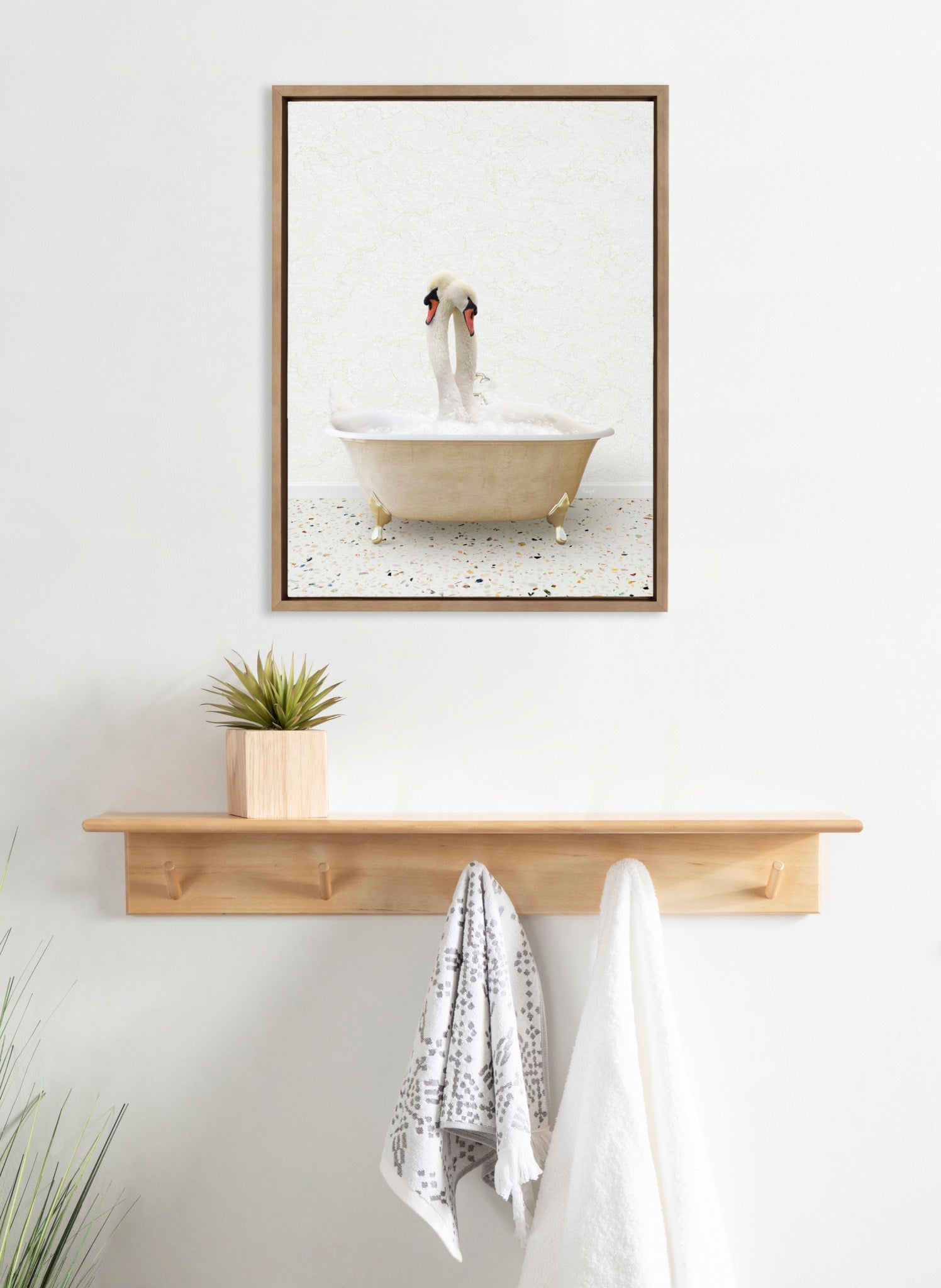 Sylvie Swans Hugging in Terrazzo Bath Framed Canvas by Amy Peterson Art Studio