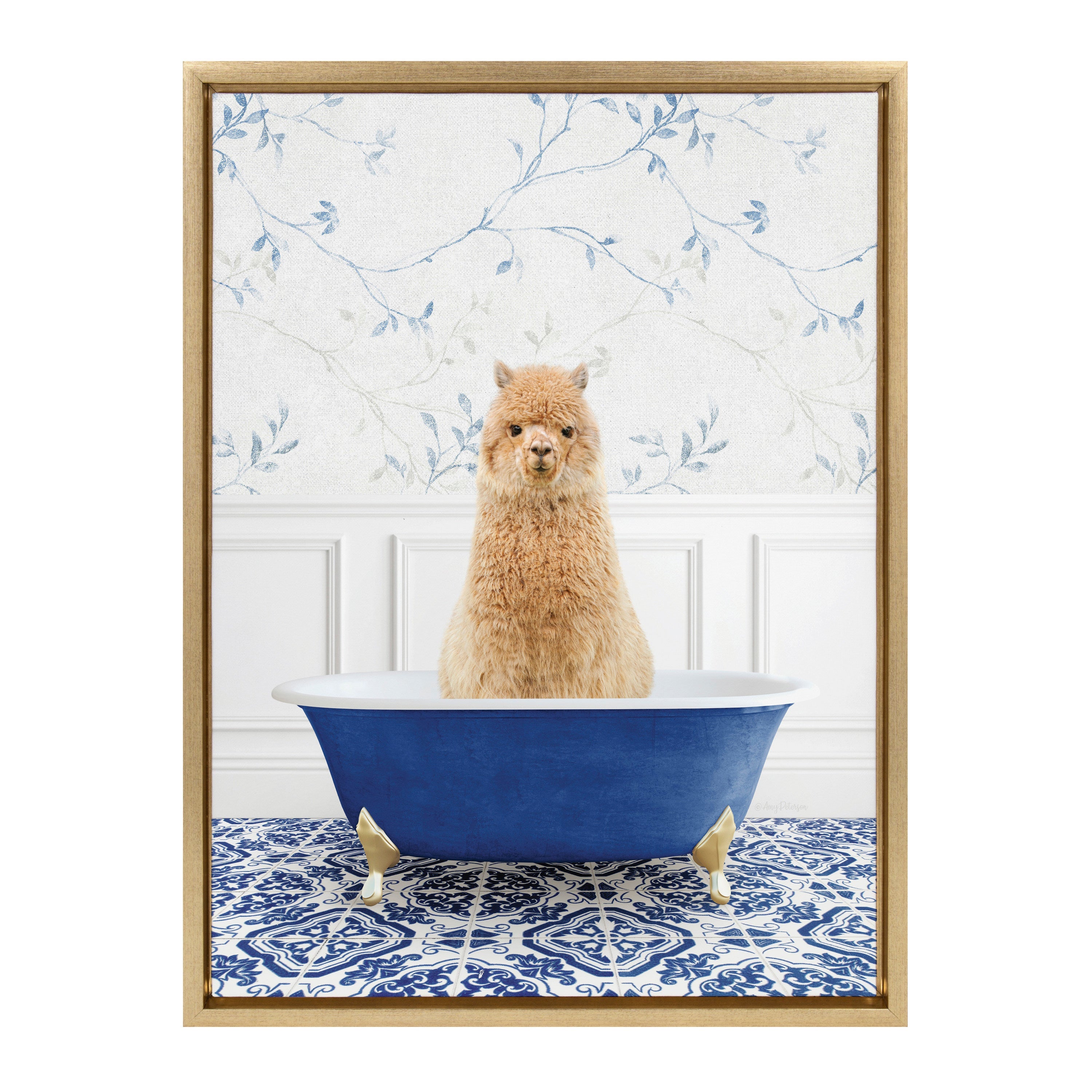 Sylvie Alpaca In Eclectic Blue Bath Framed Canvas by kateandlaurel - product image 8 for Resin Society