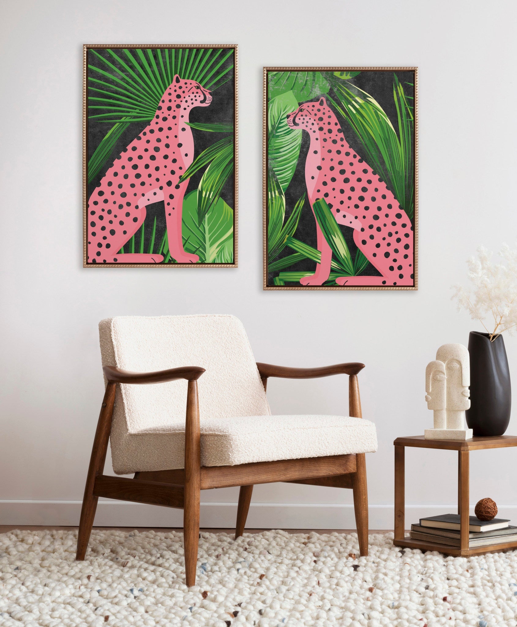 Sylvie Beaded NC Cheetah Jungle Single 1 and 2 Framed Canvas Art Set by Nikki Chu