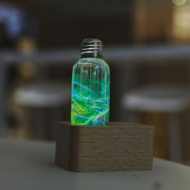 EP Light Prairie Resin LED Bulb handcrafted with eco-friendly resin and wooden base options