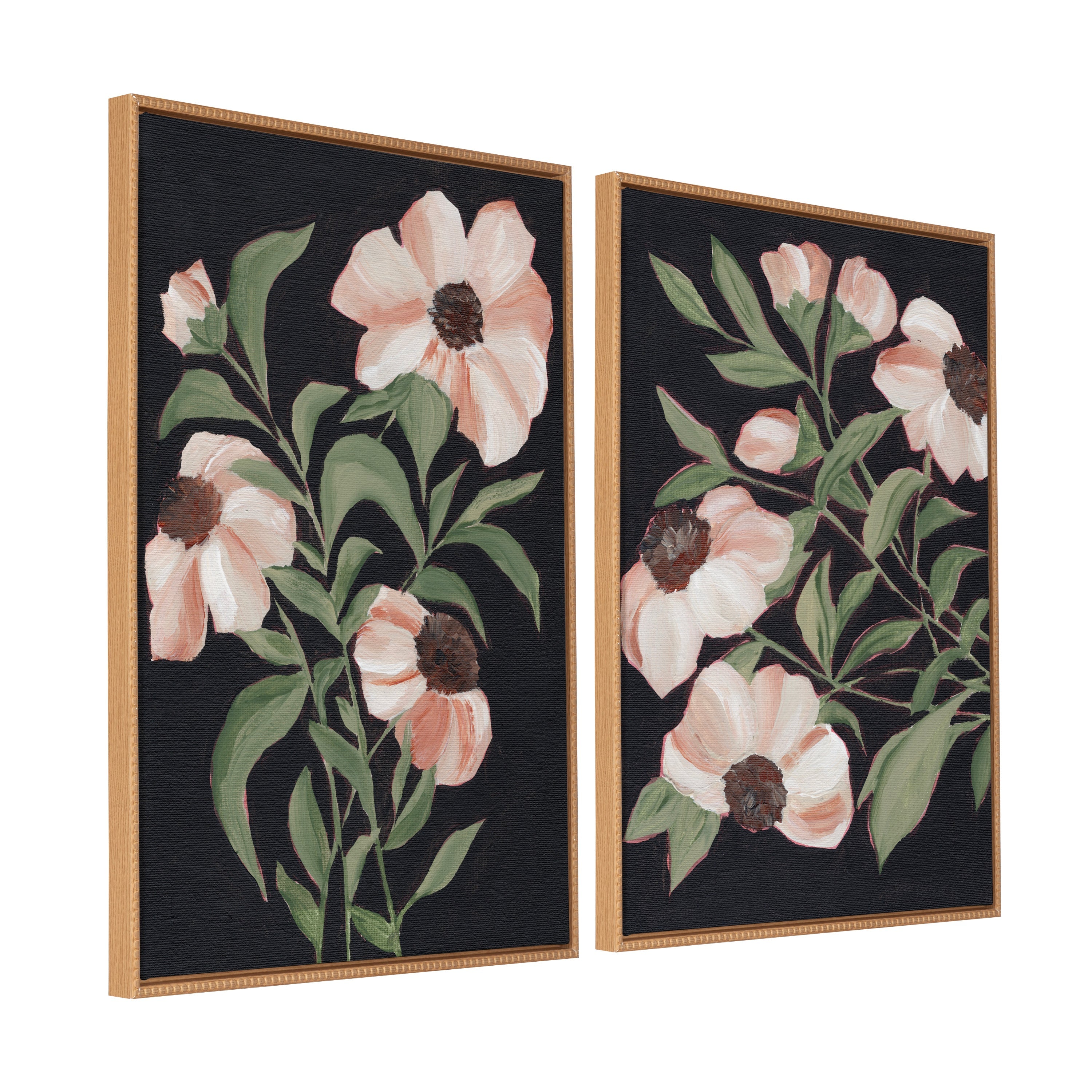 Sylvie Beaded Nocturnal Blossom 1 and 2 Framed Canvas Art Set by Nikita Jariwala