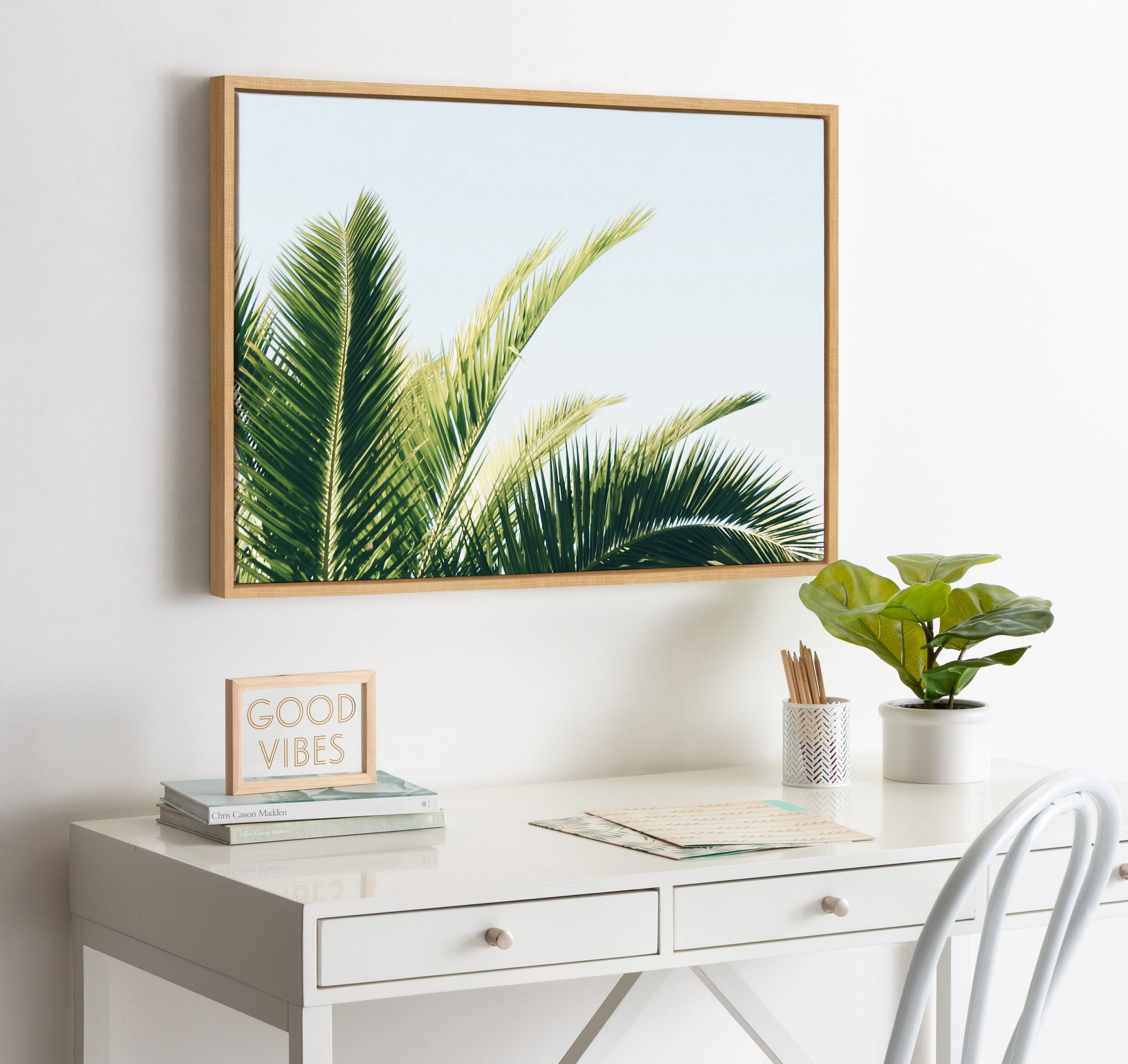 Sylvie Tropical Palm Under Blue Sky Framed Canvas by kateandlaurel - product image 4 for Resin Society