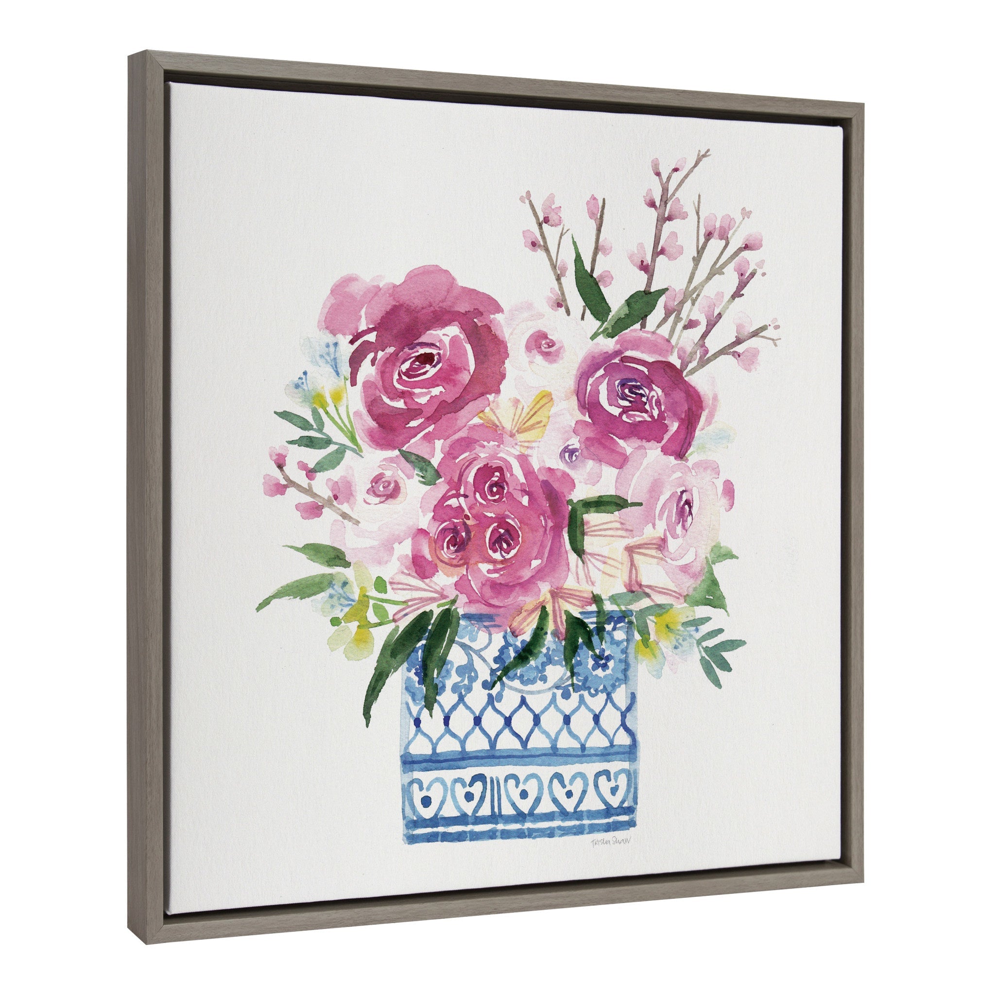 Sylvie Pink Blooms in Chinoiserie Framed Canvas by kateandlaurel - product image 2 for Resin Society