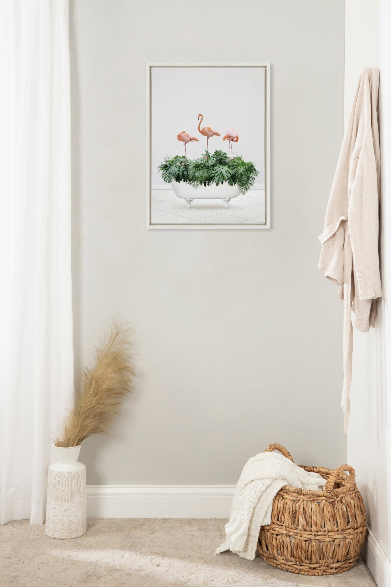 Sylvie 3 Flamingos In Vintage Bathtub Framed Canvas by kateandlaurel - product image 5 for Resin Society