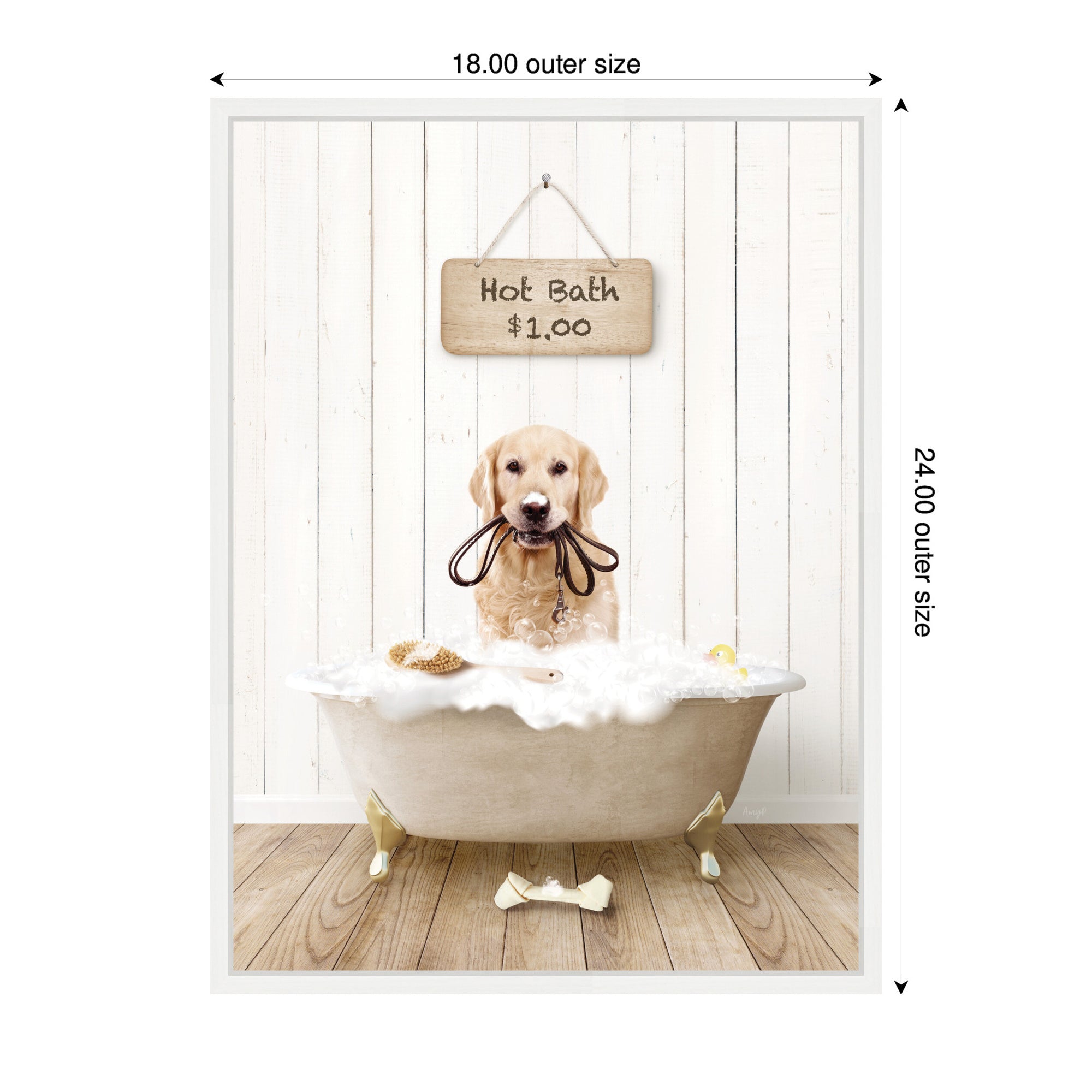 Sylvie Golden Retriever in Hot Bath Framed Canvas by Amy Peterson