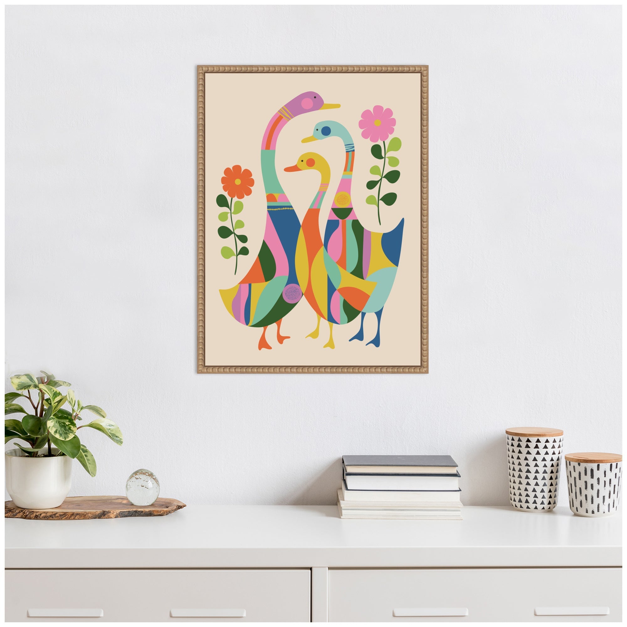Sylvie Ducks and Wildflowers Framed Canvas by Rachel Lee