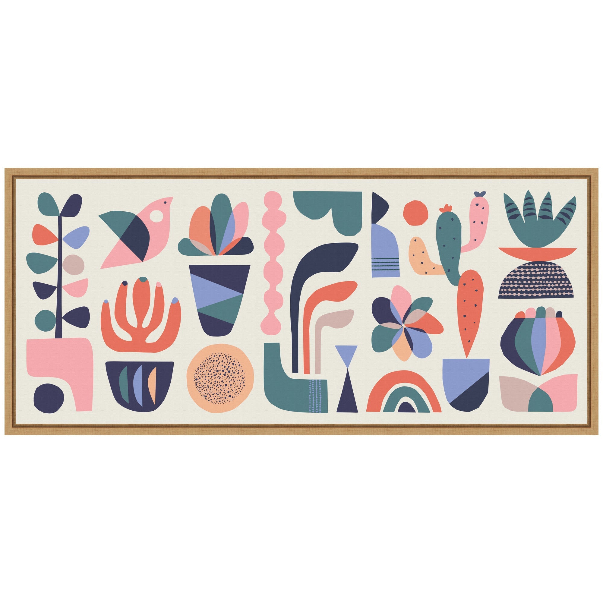 Sylvie Retro Pastel Floral and Succulent Panel Framed Canvas by Rachel Lee
