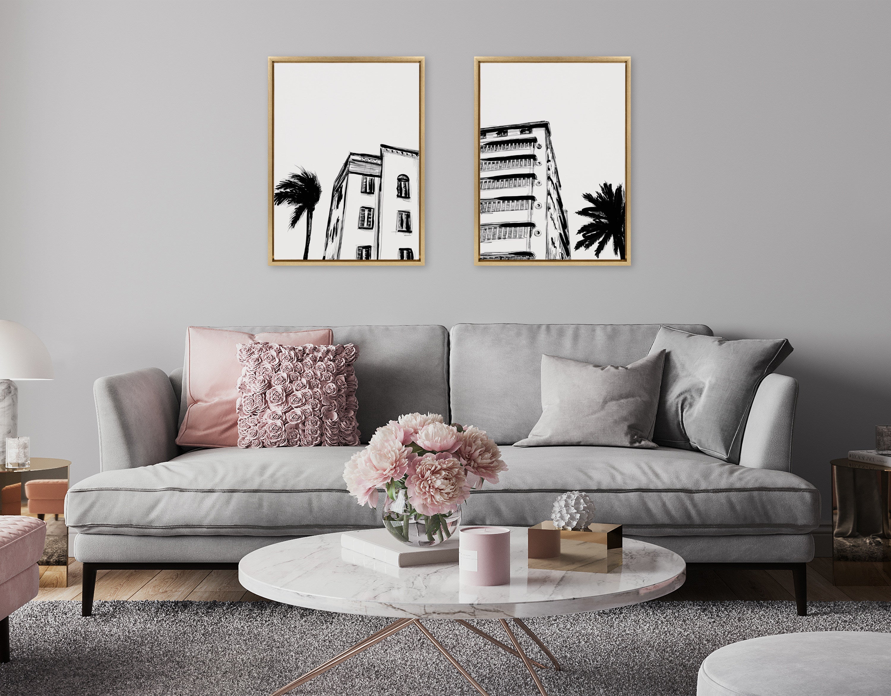 Sylvie Miami Beach Architecture Retro Art Deco Framed Canvas Art Set