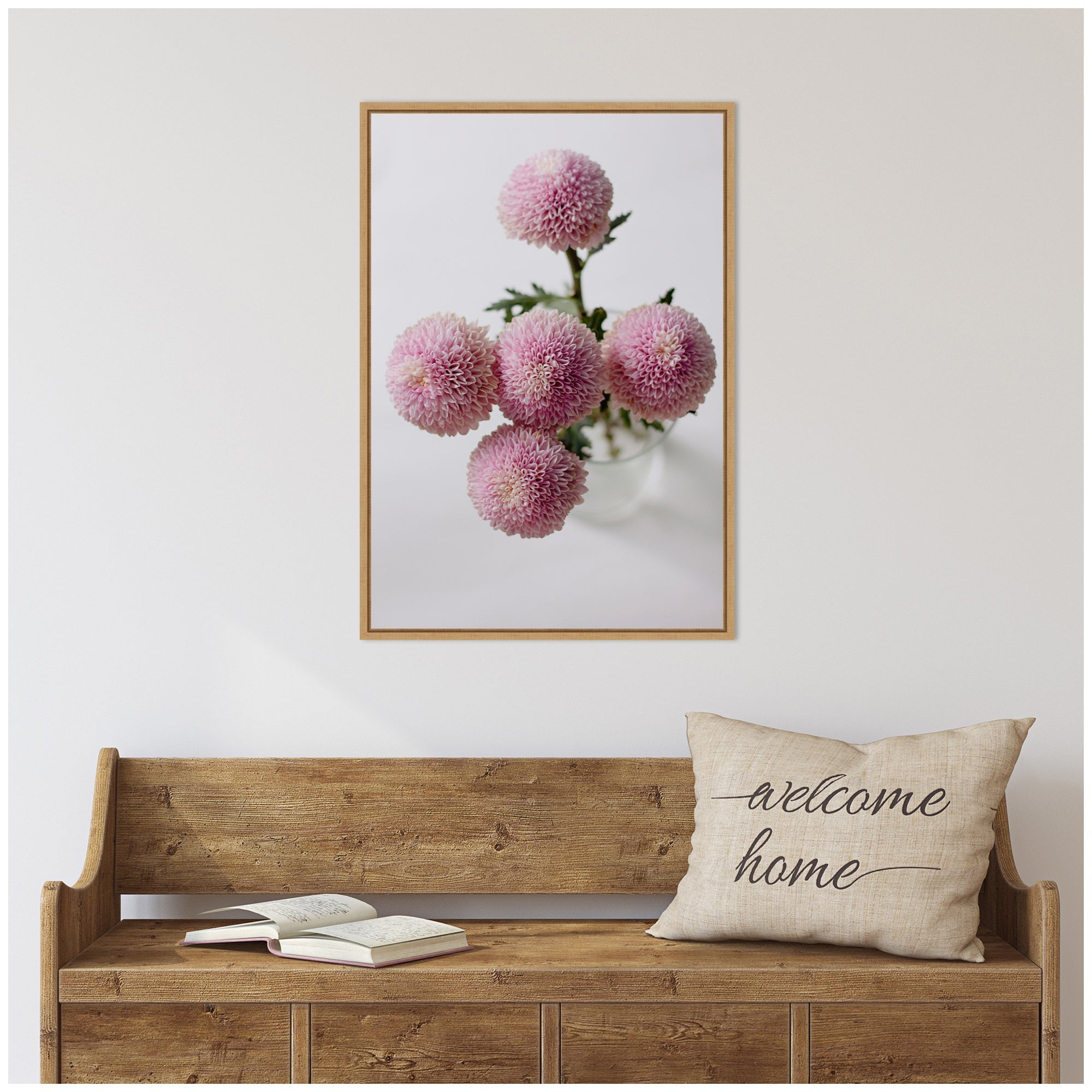 Sylvie Bouquet of Pastel Pink Dahlias Framed Canvas by Kristy Campbell