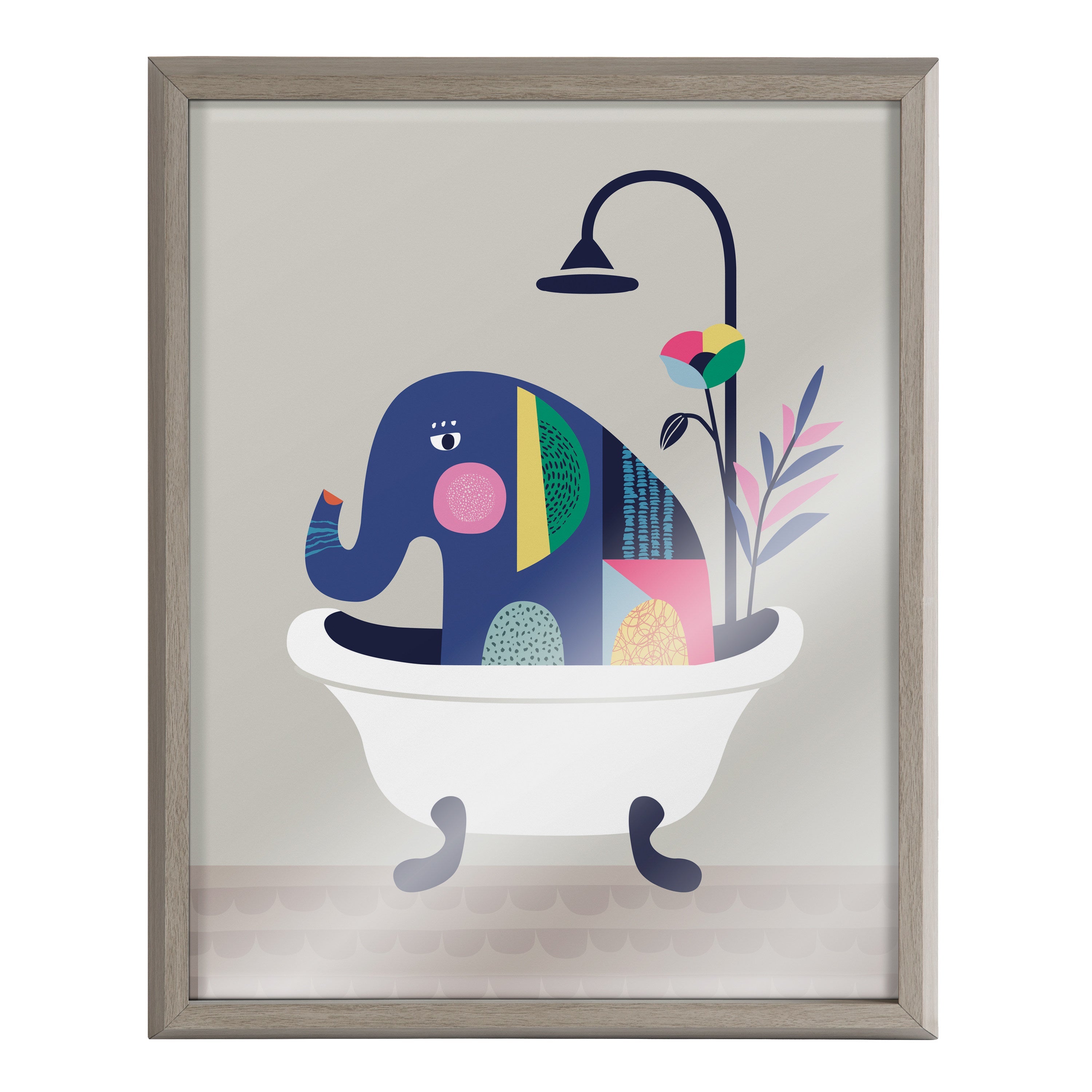 Blake Mid Century Modern Elephant in the Tub Framed Printed Glass by kateandlaurel - product image 2 for Resin Society