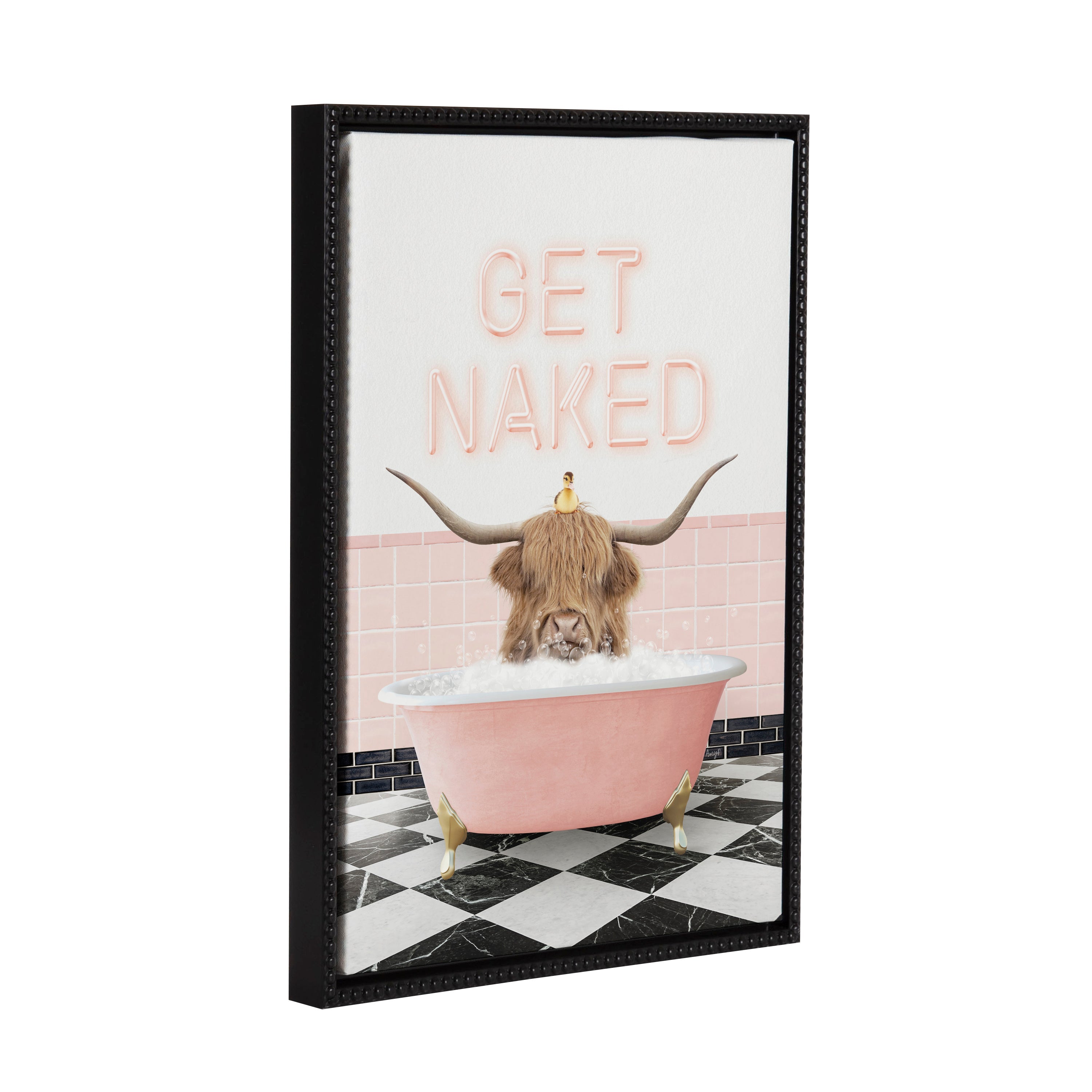 Sylvie Highland Cow Randal Neon Sign Bath Framed Canvas by Amy Peterson