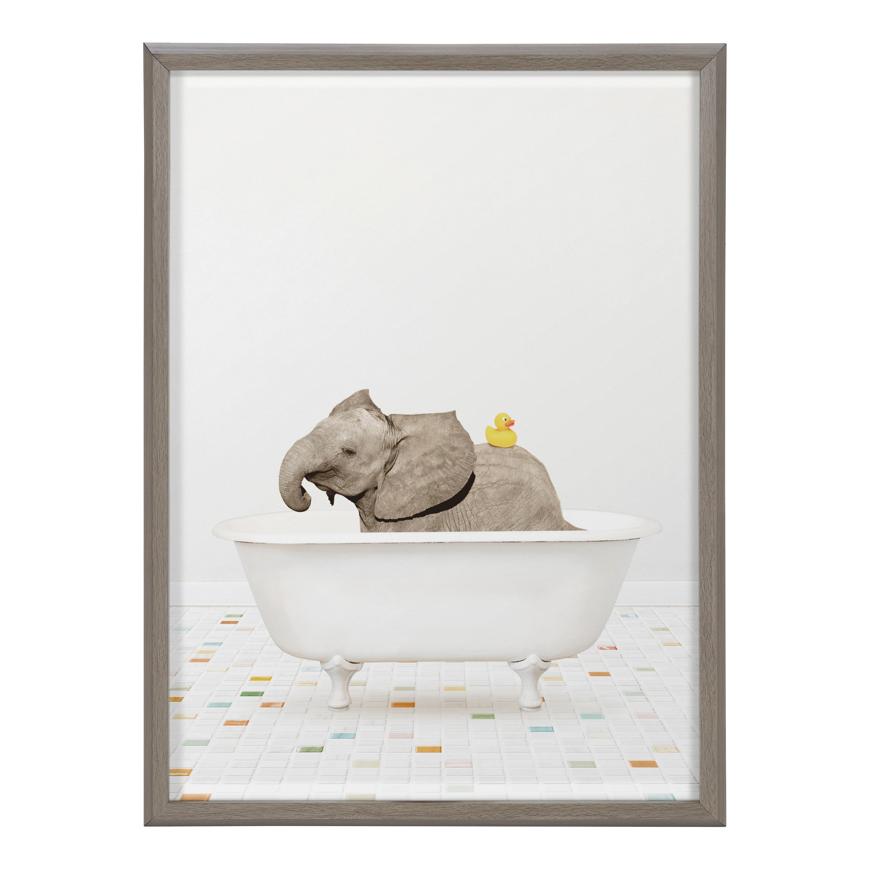 Blake Baby Elephant Bath Time with Rubber Ducky Framed Printed Glass by kateandlaurel - product image 2 for Resin Society