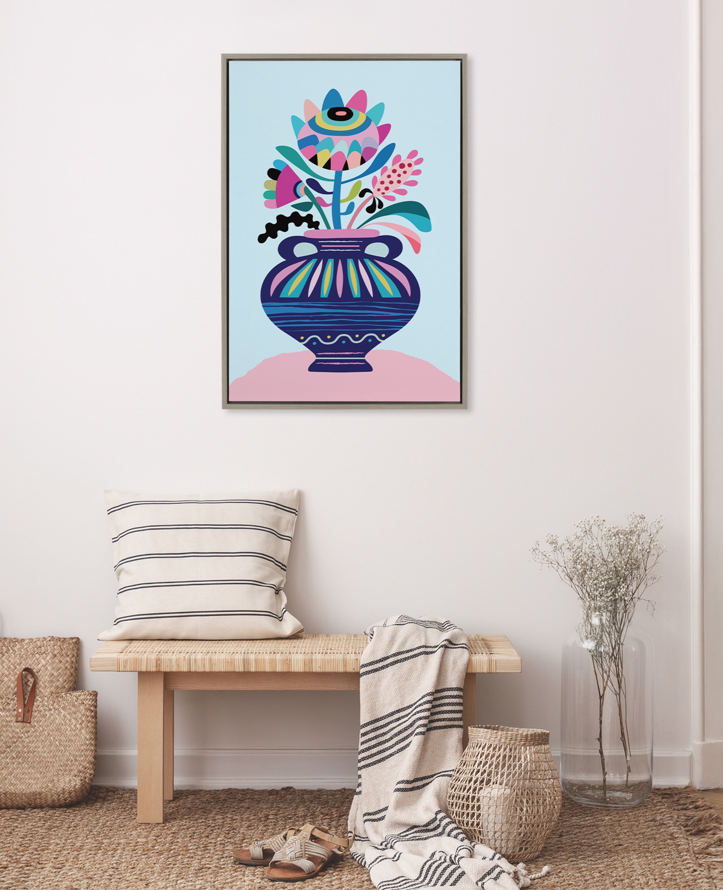 Sylvie Mid Century Modern Whimsical Floral Framed Canvas by kateandlaurel - product image 4 for Resin Society