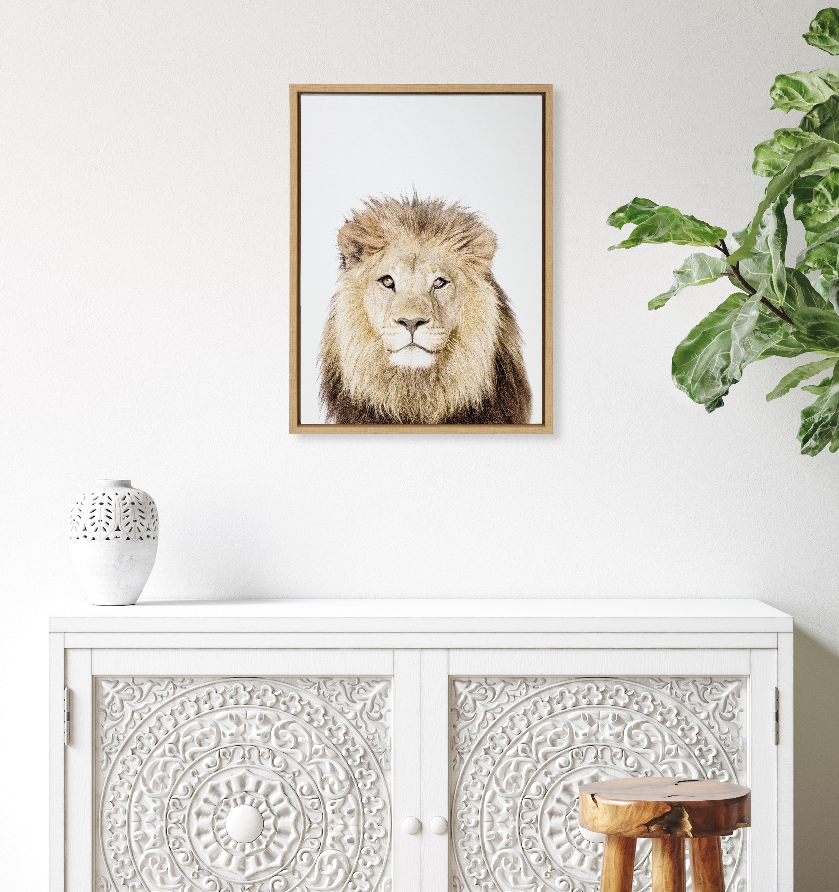 Sylvie Lion Thinking Portrait Framed Canvas by Amy Peterson Art Studio
