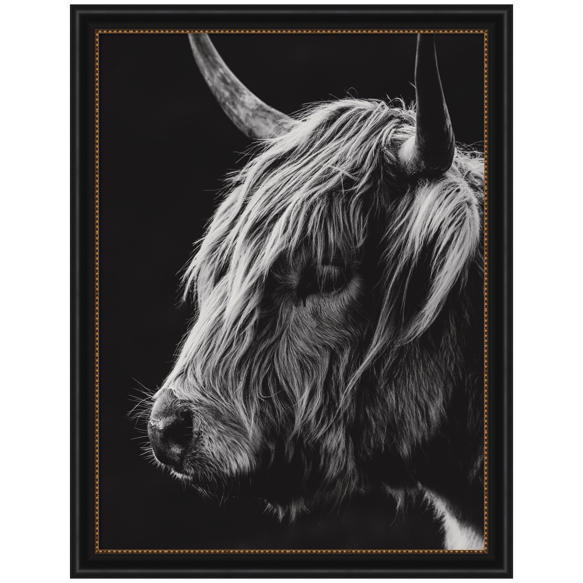 Scottish Highland Vertical framed wall art print displaying a vibrant vertical landscape scene in a sleek black frame.
