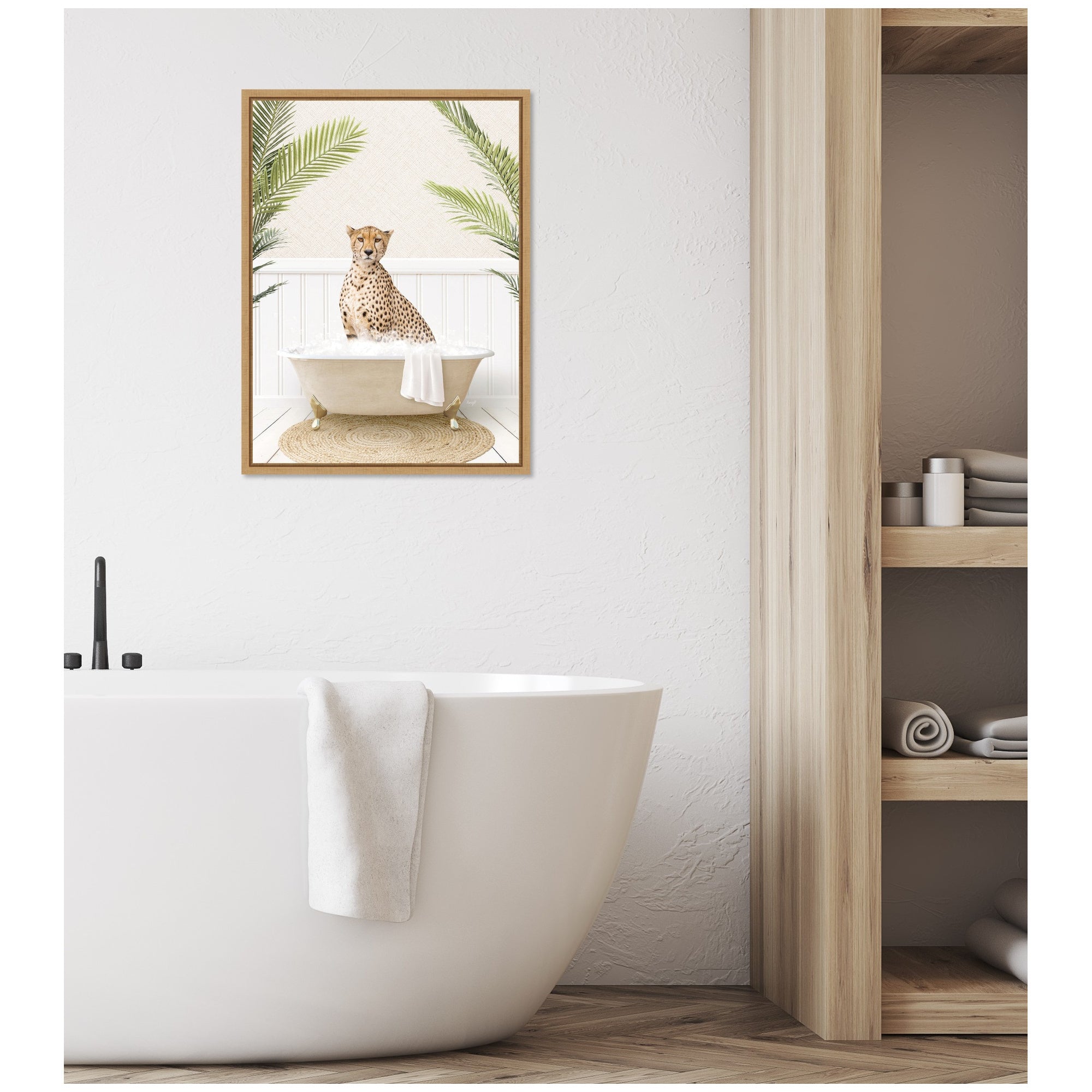 Sylvie Cheetah in Palms Bath Framed Canvas by Amy Peterson
