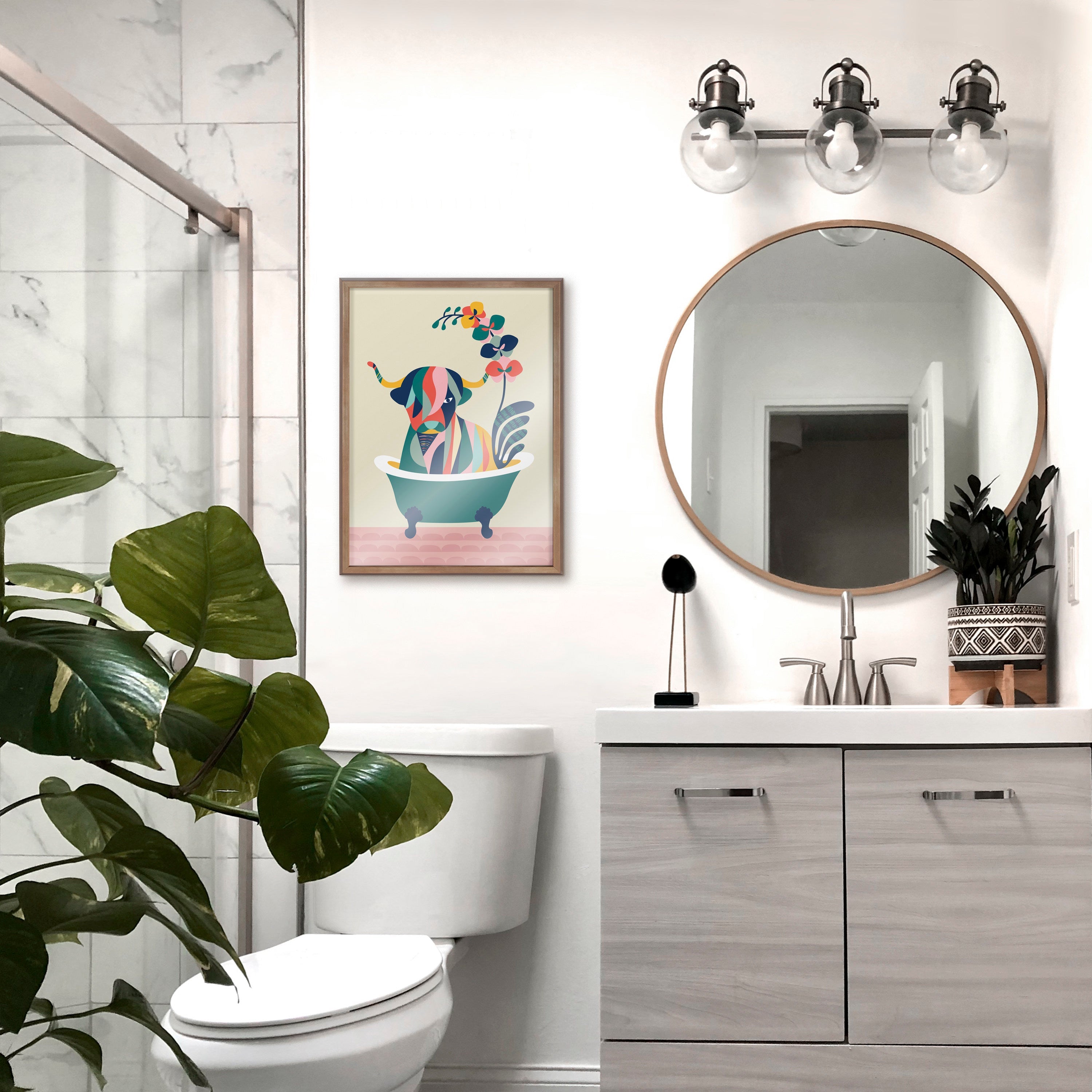 Blake Mid Century Modern Cow in Bathtub Framed Printed Glass by kateandlaurel - product image 15 for Resin Society