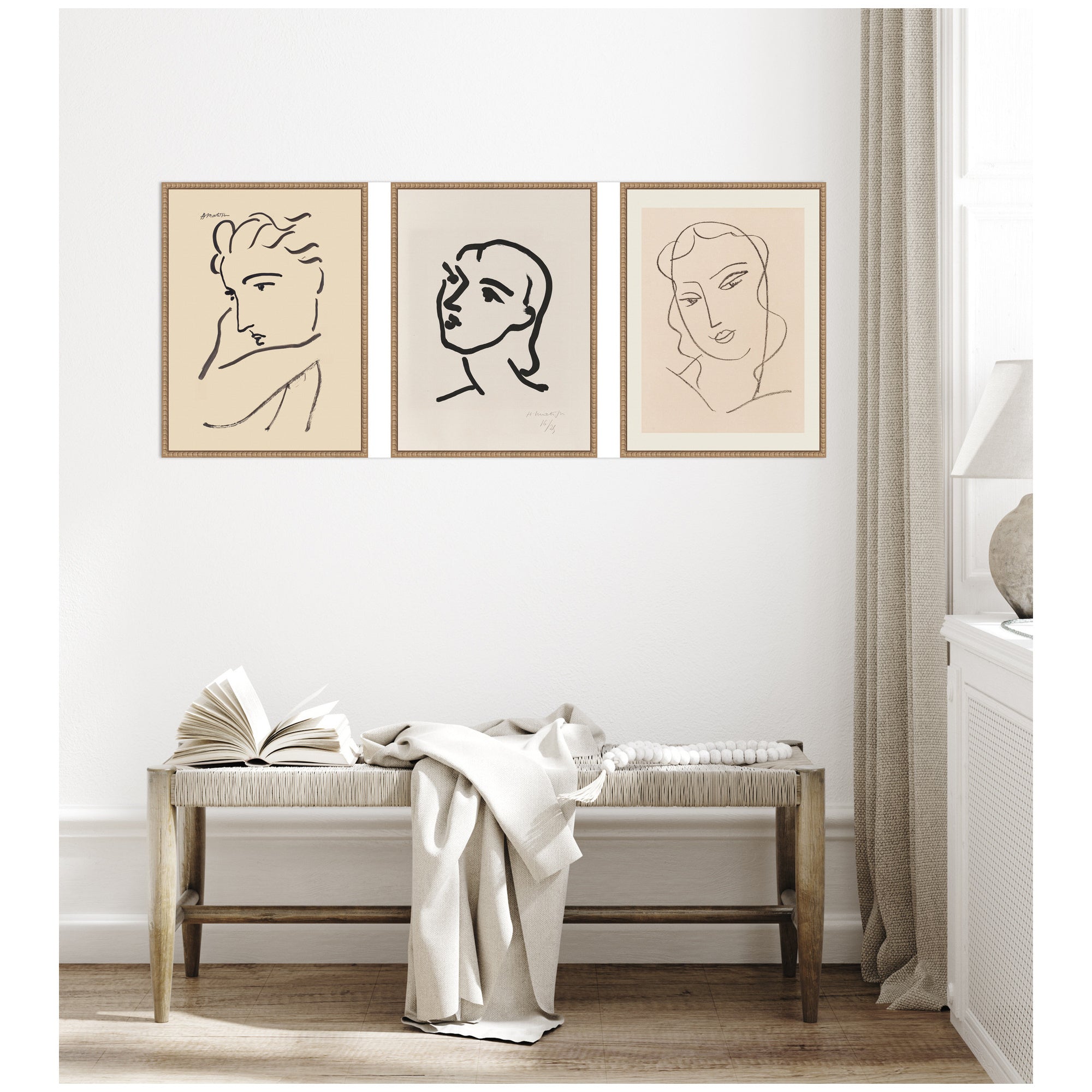 Profil de Femme Henri Matisse 3 Piece Framed Canvas Wall Art Set by Nostalgia Prints